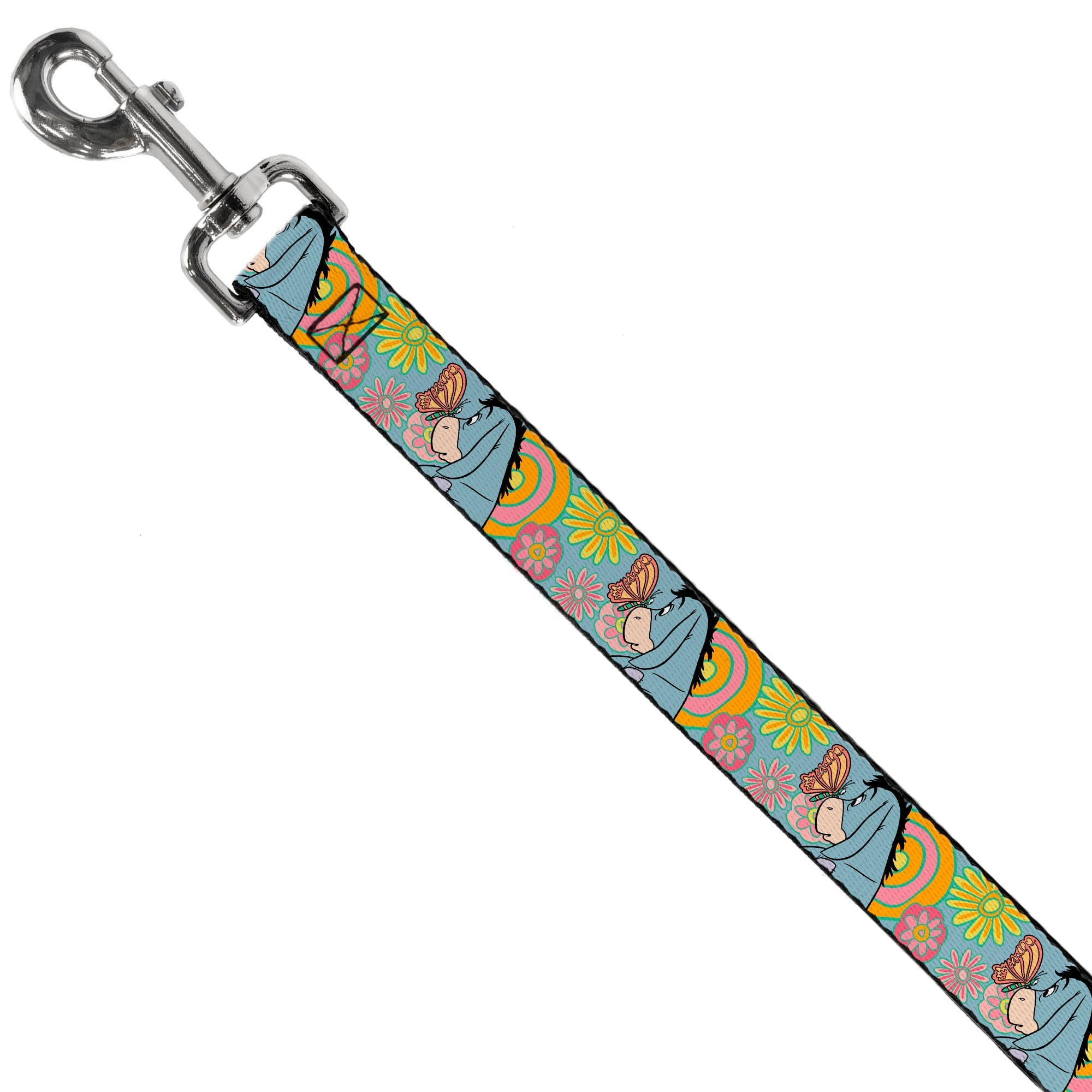 Dog Leash - Winnie the Pooh Eeyore Butterfly Pose Floral Collage Blue/Pinks/Yellows