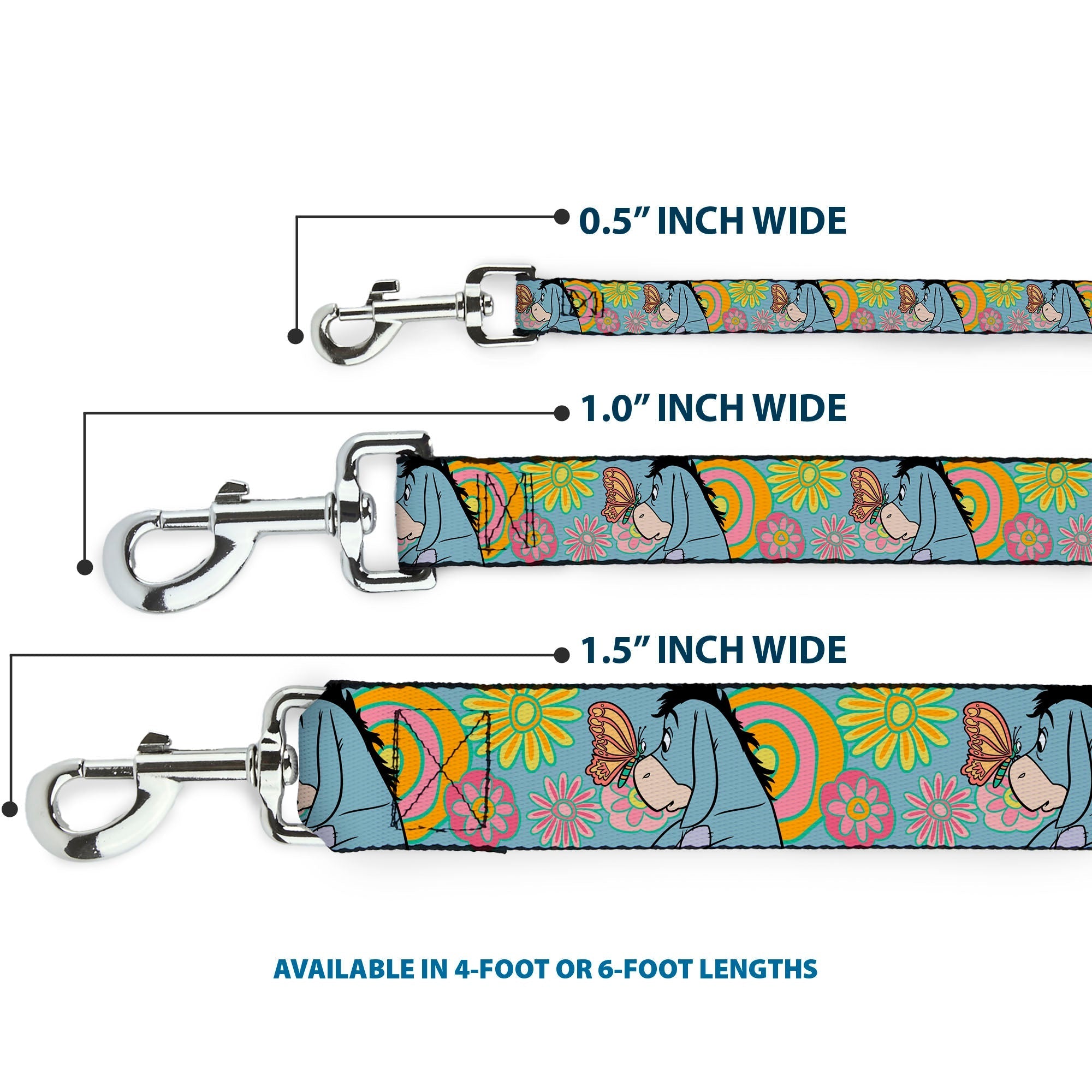 Dog Leash - Winnie the Pooh Eeyore Butterfly Pose Floral Collage Blue/Pinks/Yellows