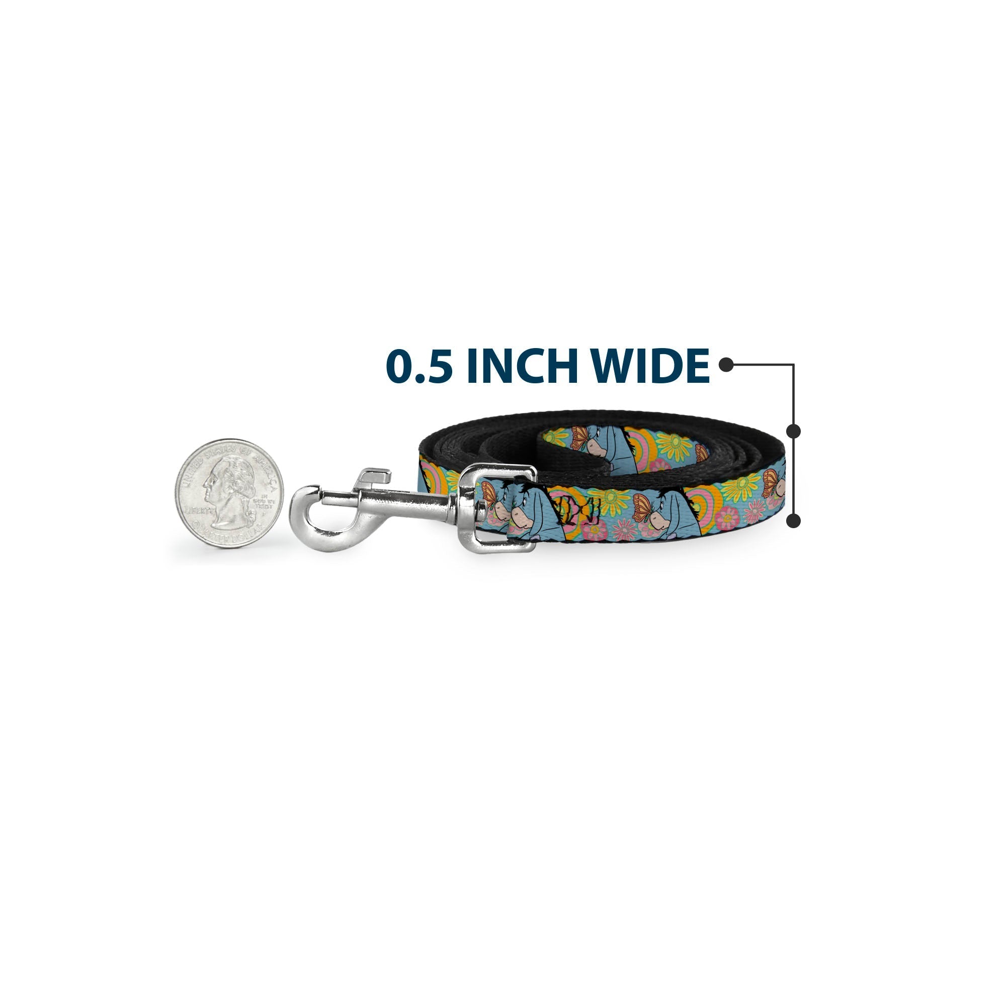 Dog Leash - Winnie the Pooh Eeyore Butterfly Pose Floral Collage Blue/Pinks/Yellows