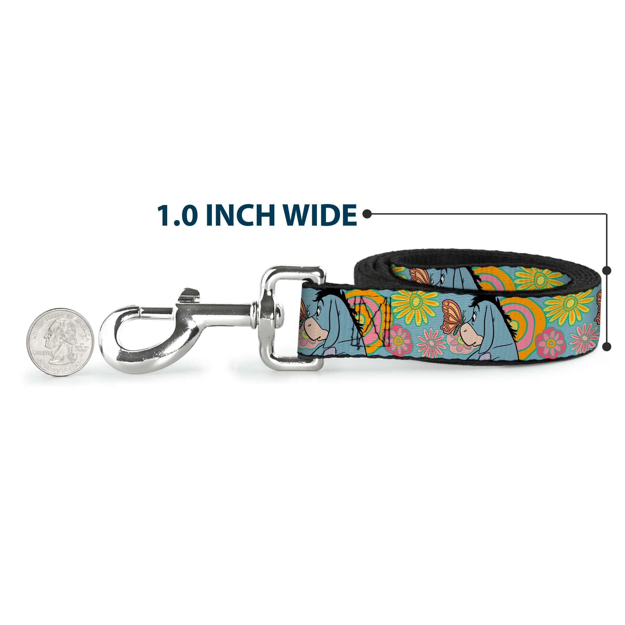 Dog Leash - Winnie the Pooh Eeyore Butterfly Pose Floral Collage Blue/Pinks/Yellows