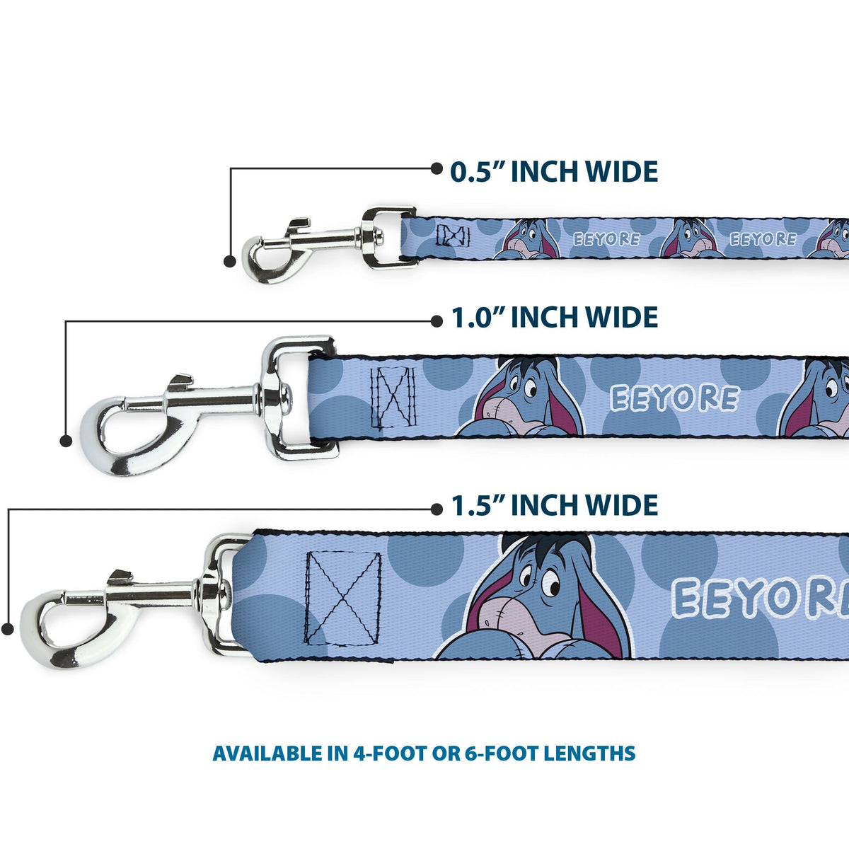 Dog Leash - Winnie the Pooh Eeyore Text and Expression Close-Up Dot Blues 
