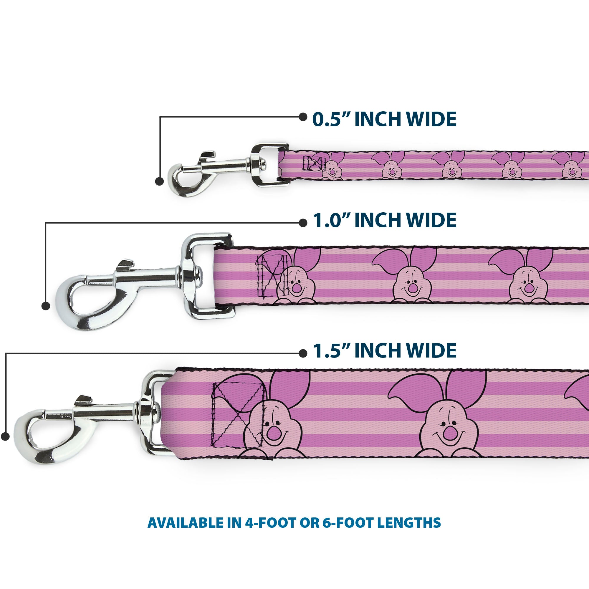 Dog Leash - Winnie the Pooh Piglet Expression Close-Up Stripe Pinks