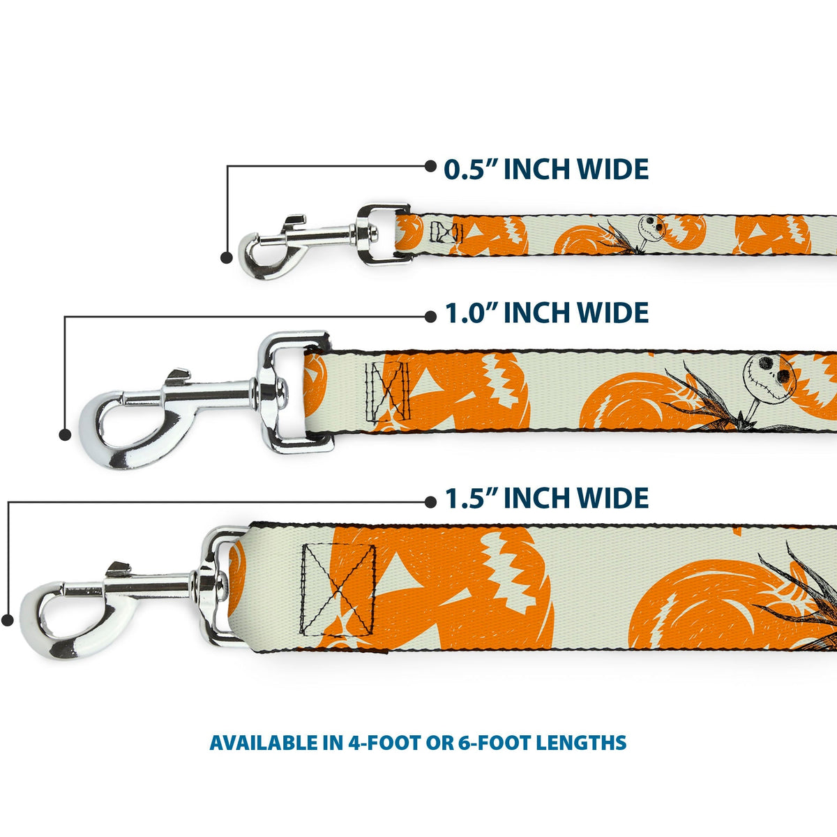 Dog Leash - The Nightmare Before Christmas Jack Pose and Pumpkins Collage Ivory/Orange/Black