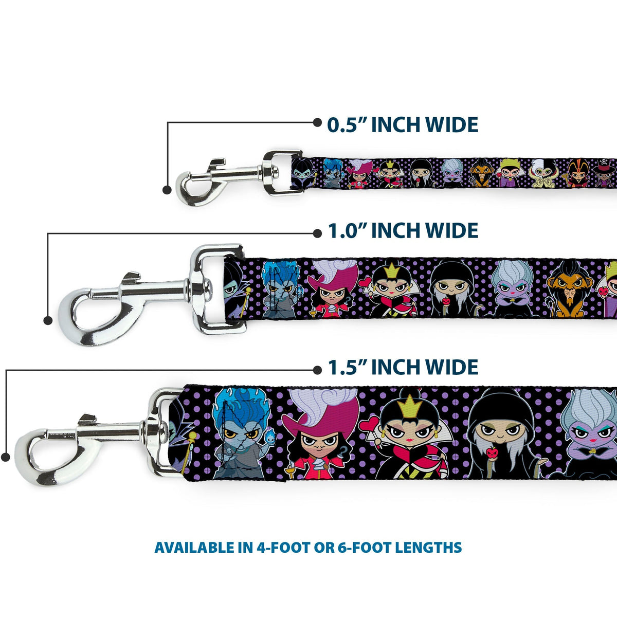 Dog Leash - Disney 11-Sweet Chibi Villain Poses Polka Dot Black/Lavender 