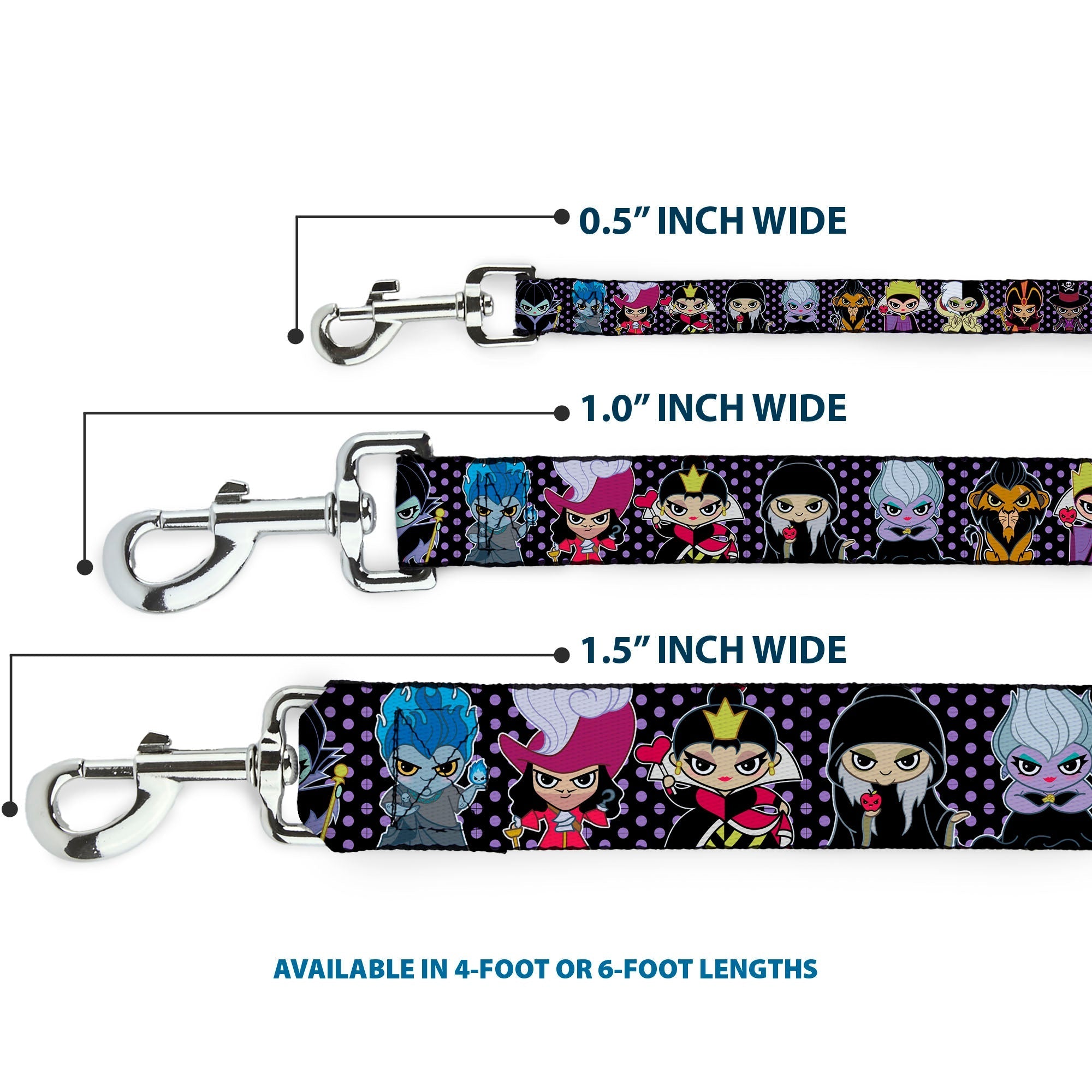Dog Leash - Disney 11-Sweet Chibi Villain Poses Polka Dot Black/Lavender 