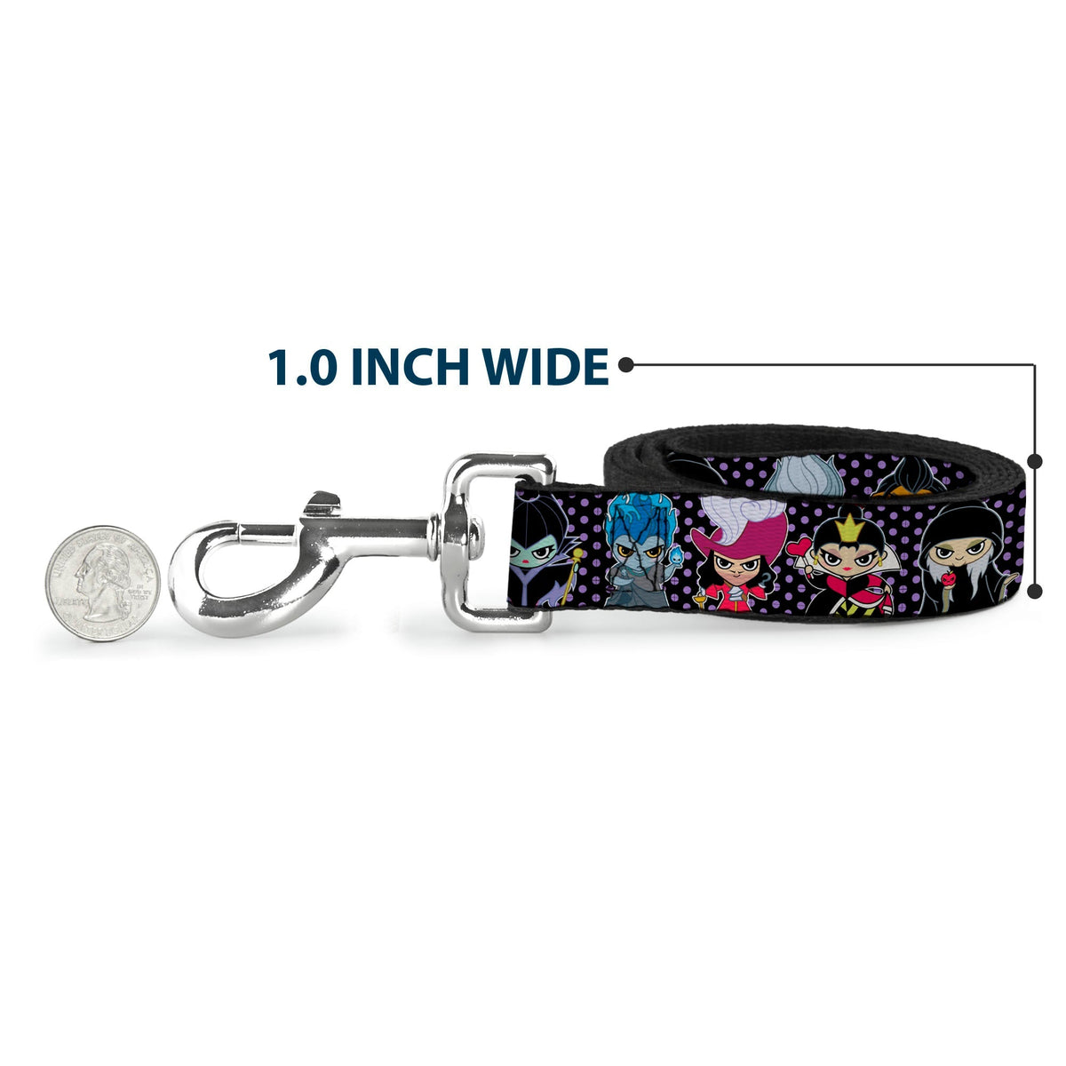Dog Leash - Disney 11-Sweet Chibi Villain Poses Polka Dot Black/Lavender 