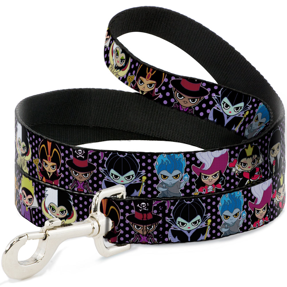 Dog Leash - Disney 11-Sweet Chibi Villain Poses Polka Dot Black/Lavender 