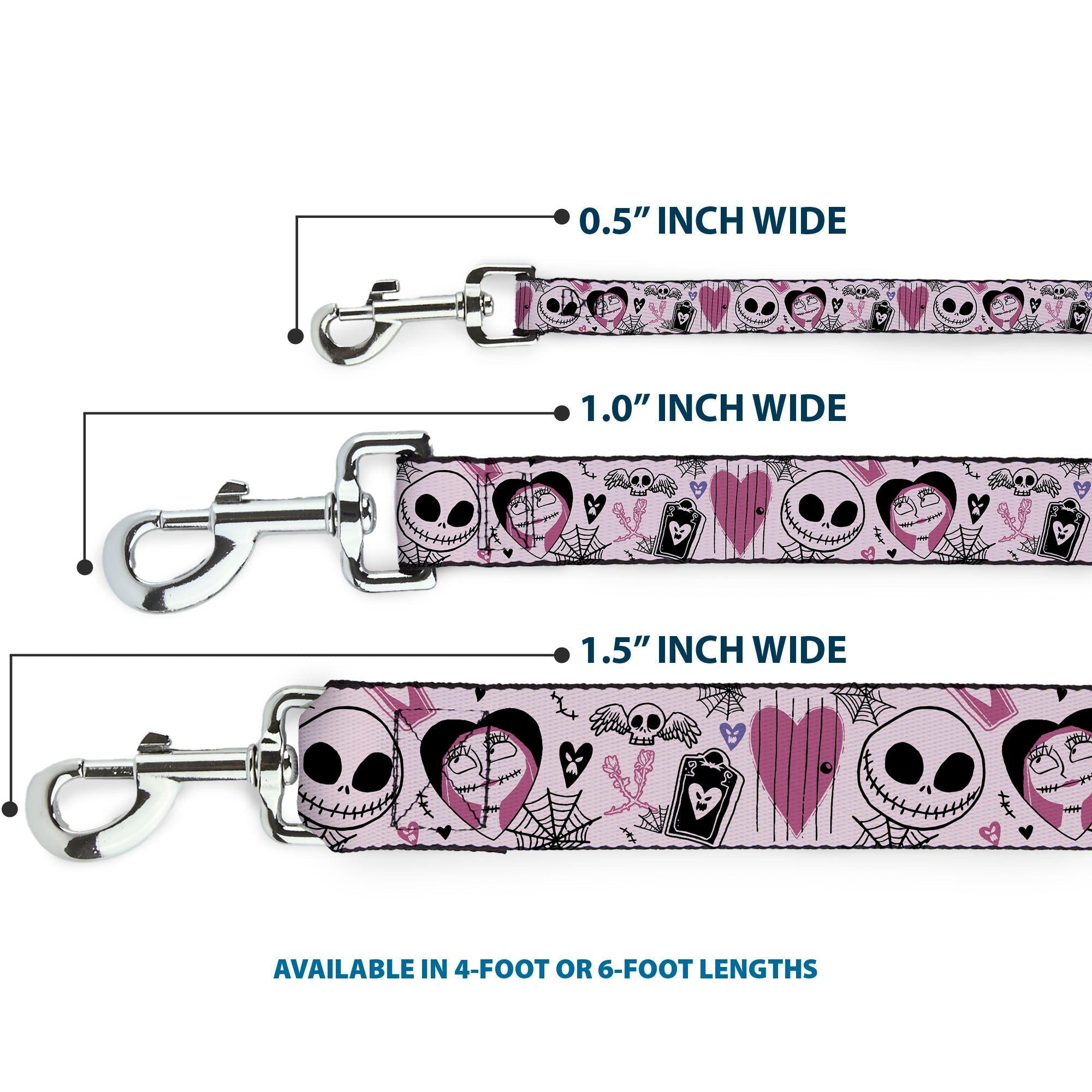 Dog Leash - The Nightmare Before Christmas Jack and Sally Doodles Pinks/Black