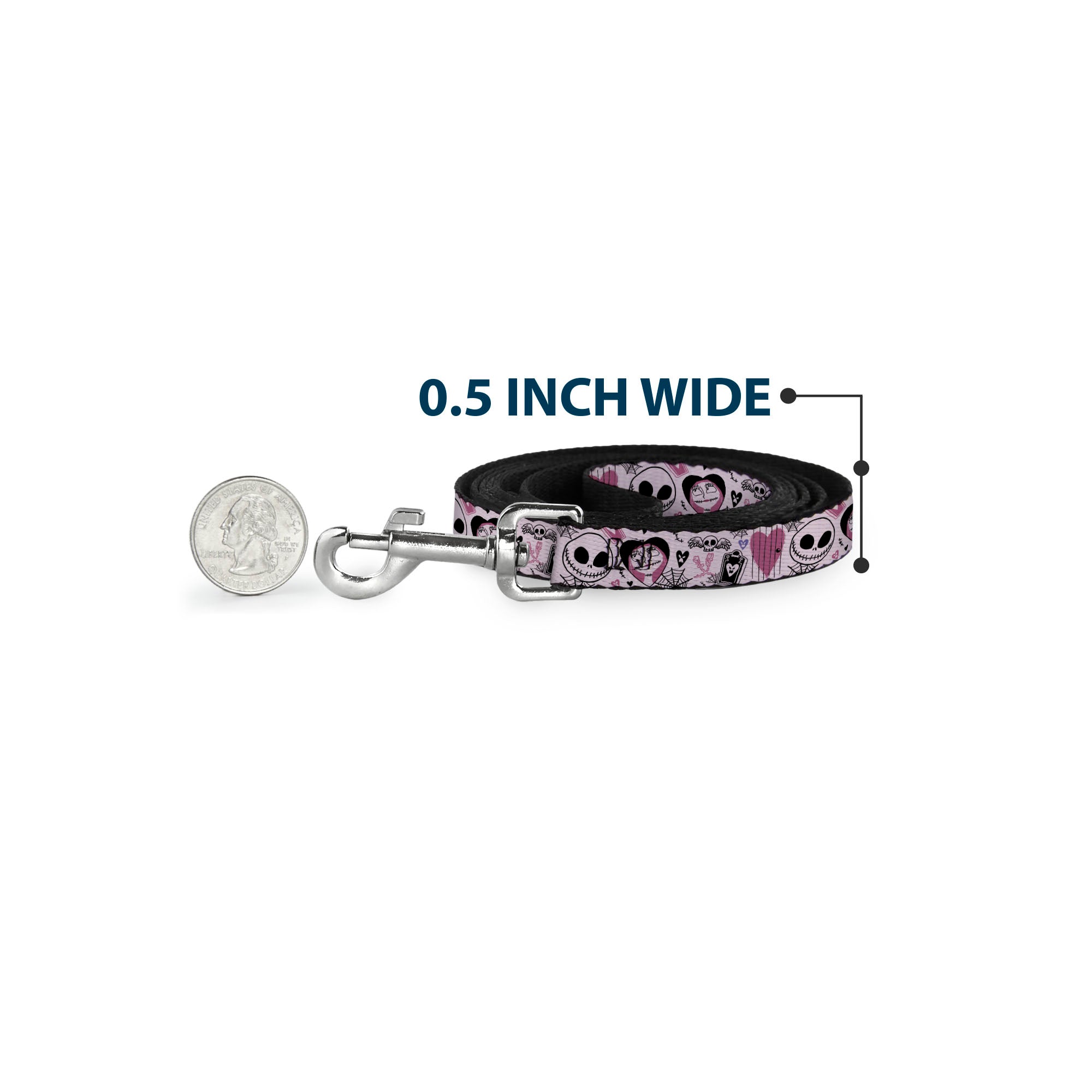 Dog Leash - The Nightmare Before Christmas Jack and Sally Doodles Pinks/Black