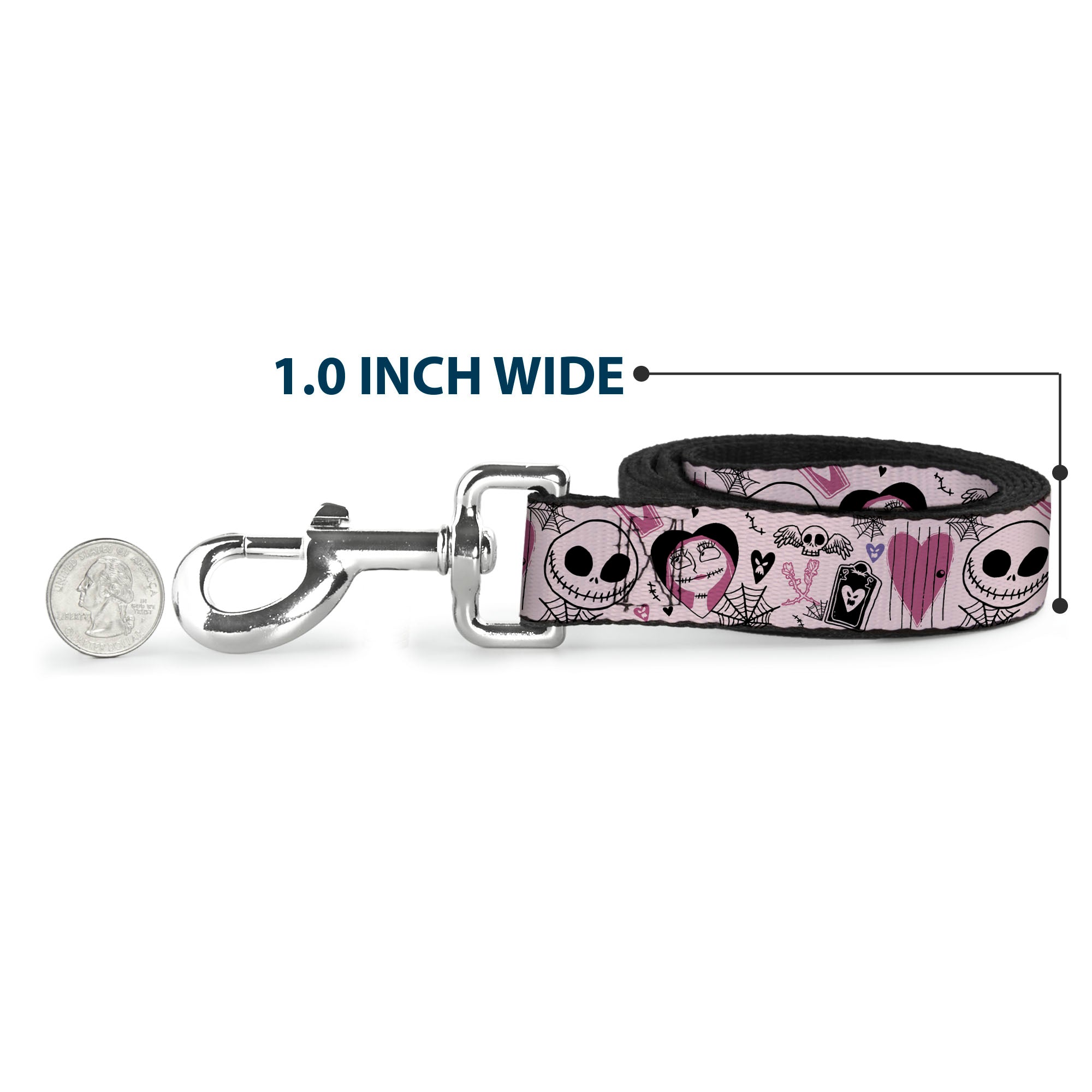 Dog Leash - The Nightmare Before Christmas Jack and Sally Doodles Pinks/Black