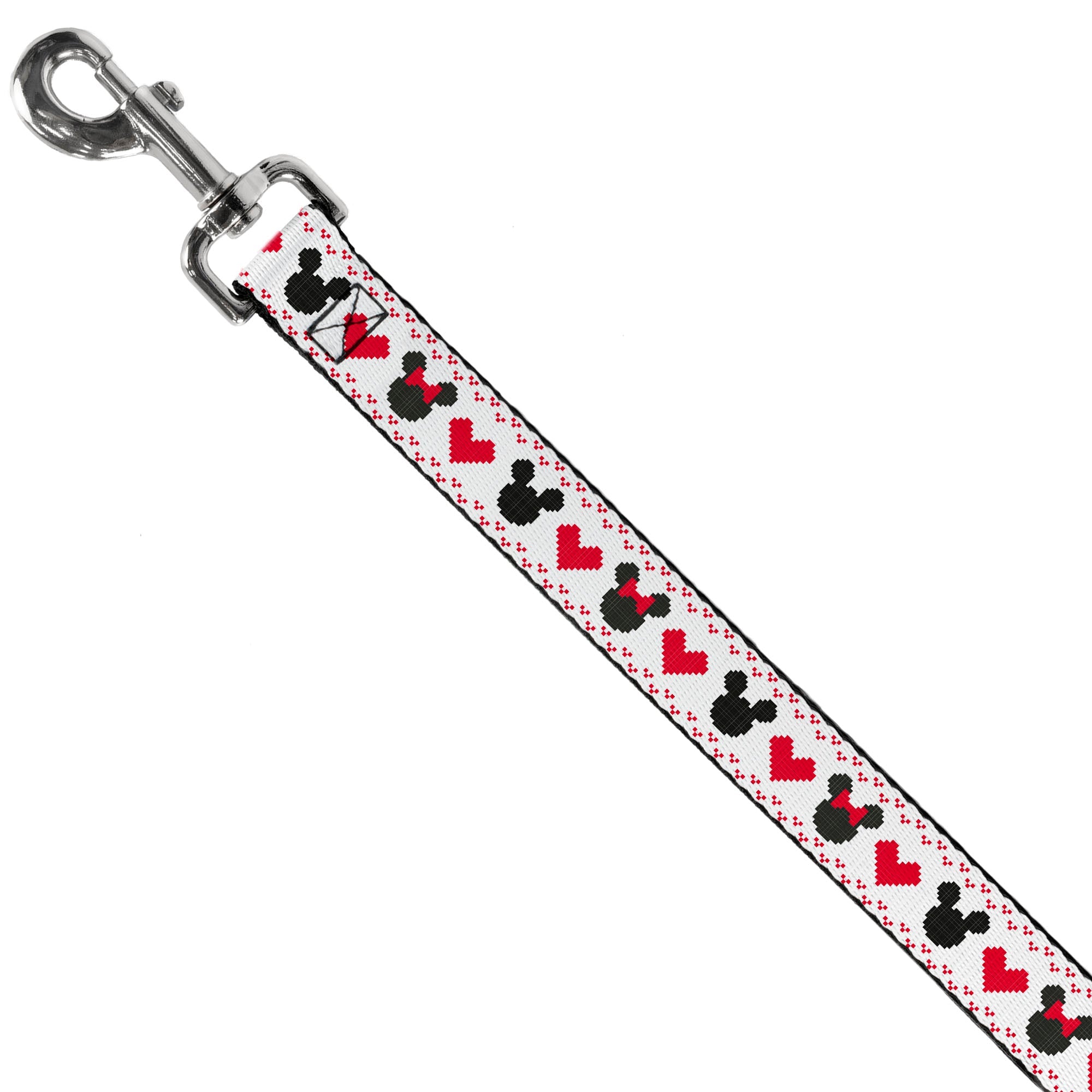Dog Leash - Disney Holiday Mickey and Minnie Mouse Heart Sweater Stitch White/Red/Black - HT Animal Supply