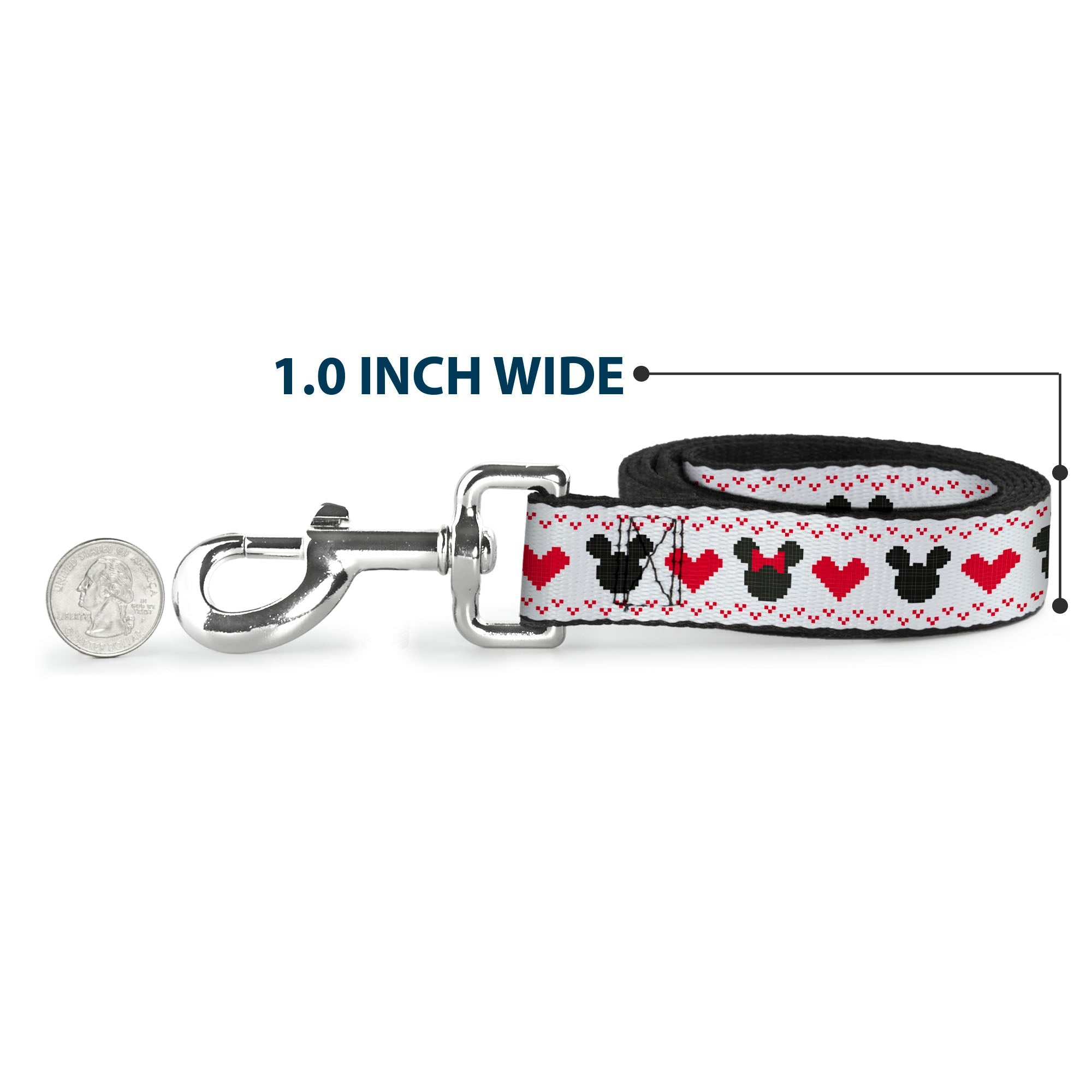 Dog Leash - Disney Holiday Mickey and Minnie Mouse Heart Sweater Stitch White/Red/Black - HT Animal Supply