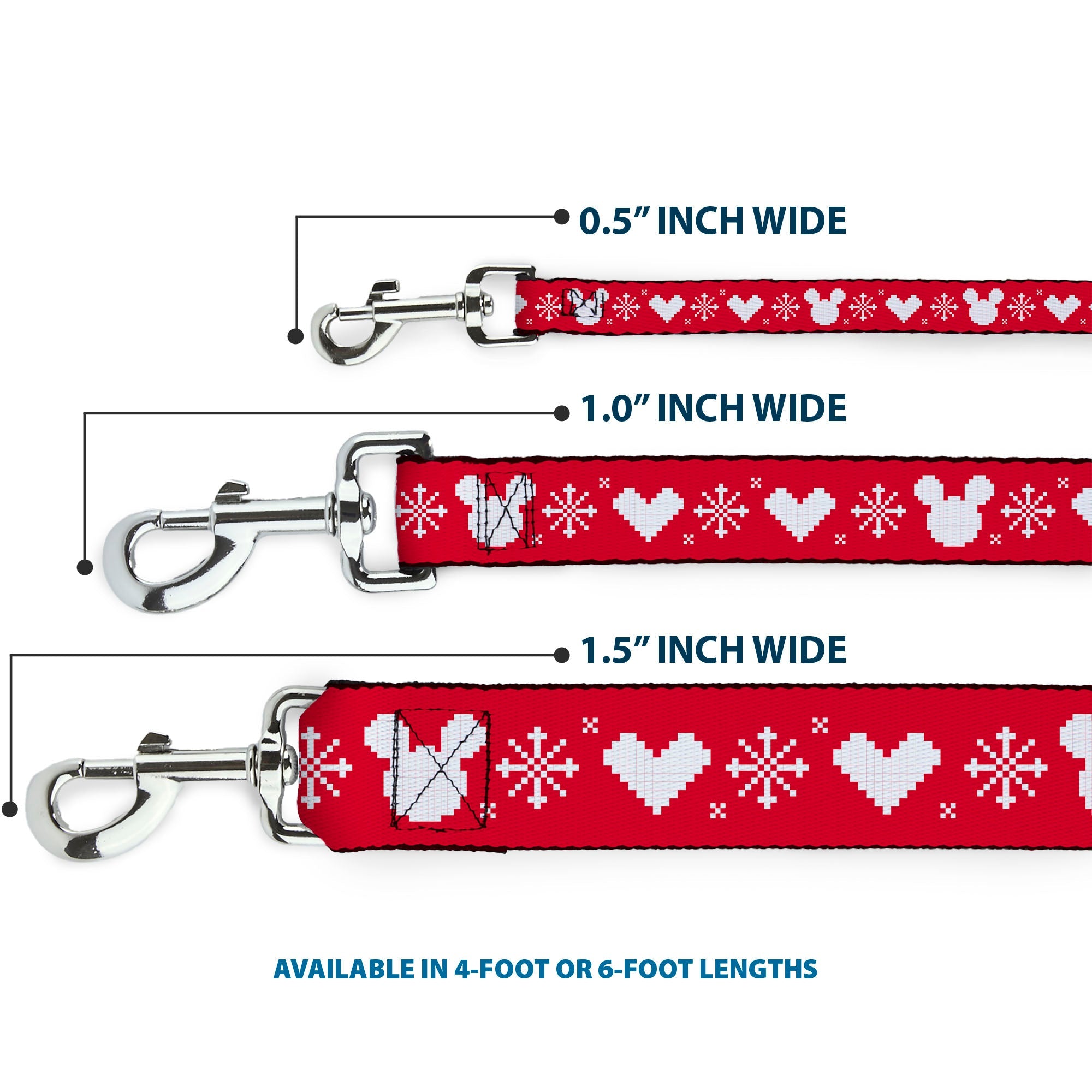 Dog Leash - Disney Holiday Mickey Mouse Heart Sweater Stitch Red/White - HT Animal Supply