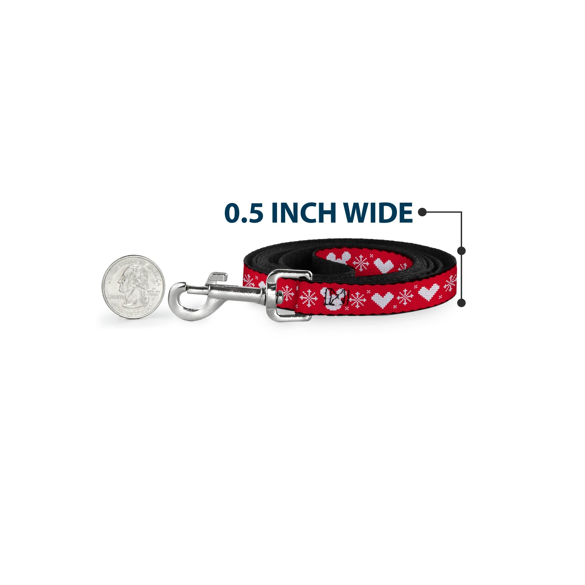 Dog Leash - Disney Holiday Mickey Mouse Heart Sweater Stitch Red/White - HT Animal Supply