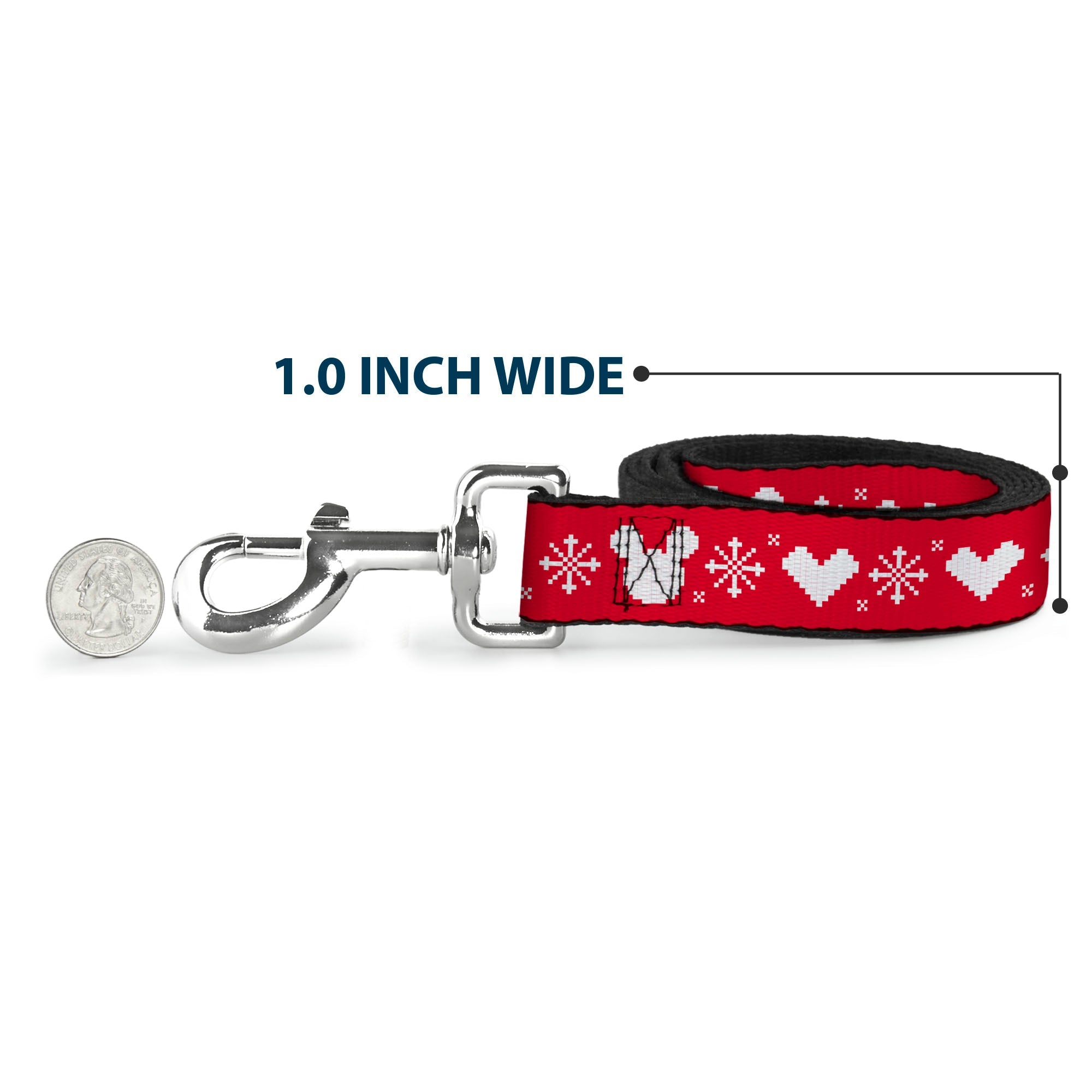 Dog Leash - Disney Holiday Mickey Mouse Heart Sweater Stitch Red/White - HT Animal Supply