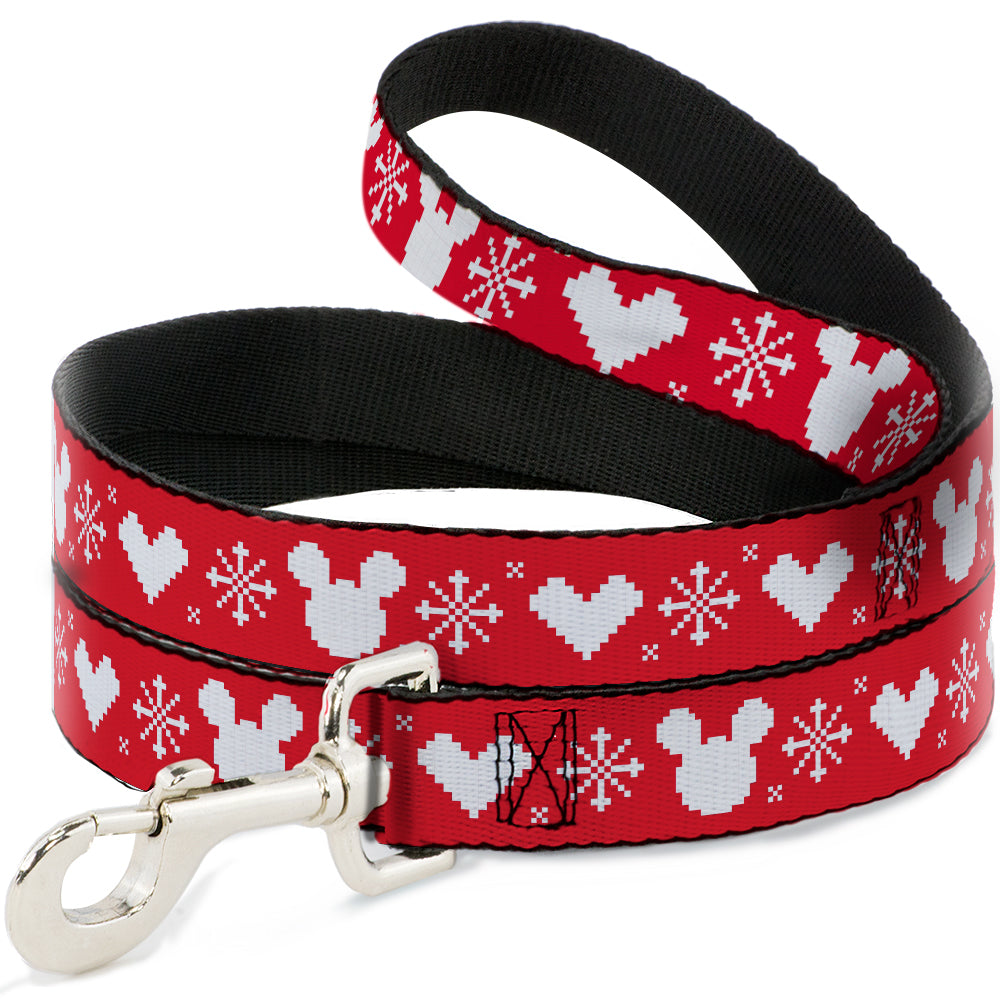 Dog Leash - Disney Holiday Mickey Mouse Heart Sweater Stitch Red/White - HT Animal Supply