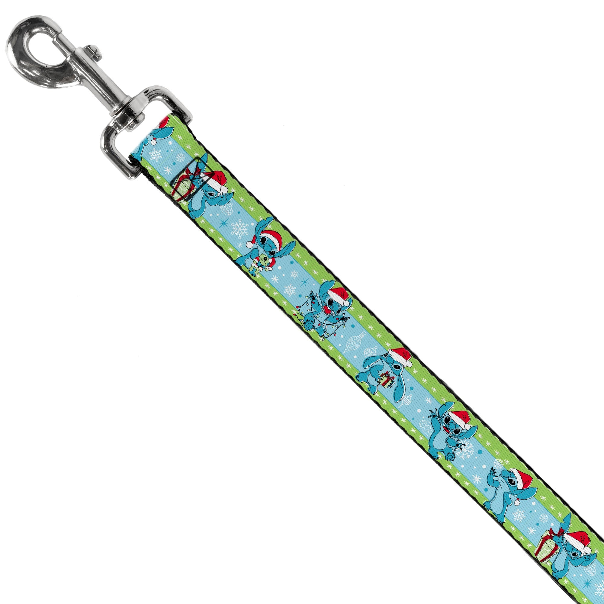 Dog Leash - Lilo and Stitch Holiday Stitch and Scrump Poses Stripe Green/Blue