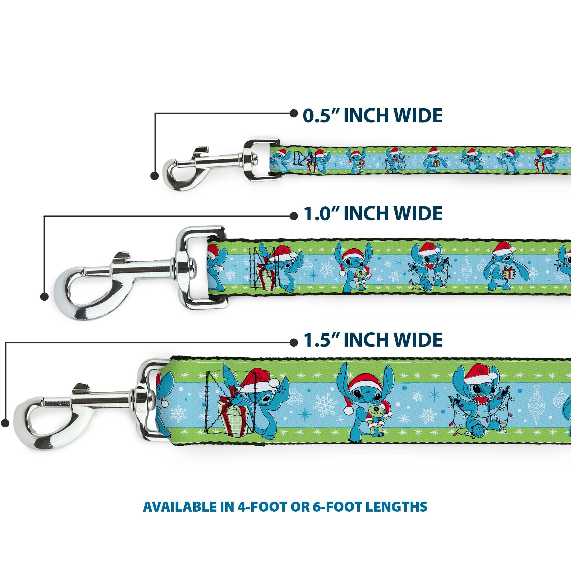 Dog Leash - Lilo and Stitch Holiday Stitch and Scrump Poses Stripe Green/Blue