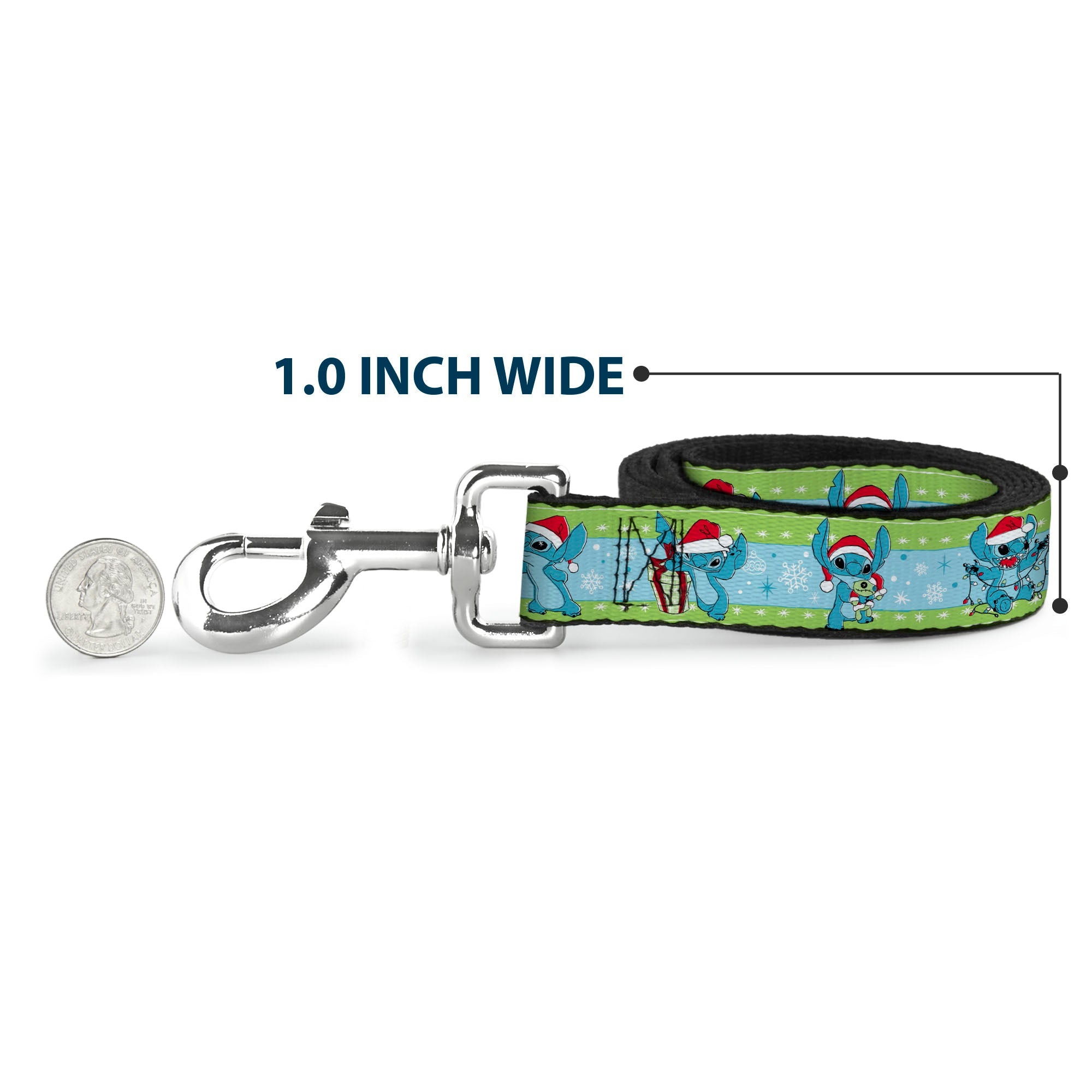 Dog Leash - Lilo and Stitch Holiday Stitch and Scrump Poses Stripe Green/Blue