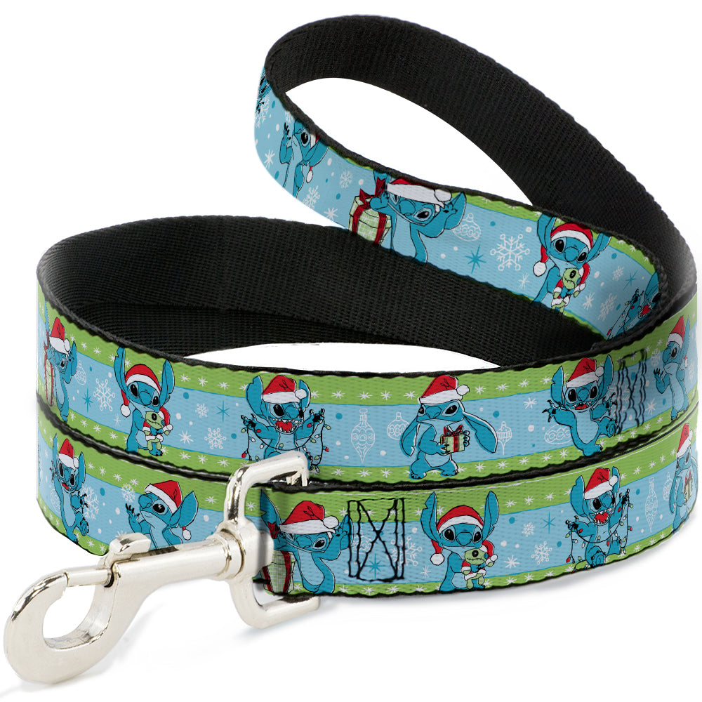 Dog Leash - Lilo and Stitch Holiday Stitch and Scrump Poses Stripe Green/Blue