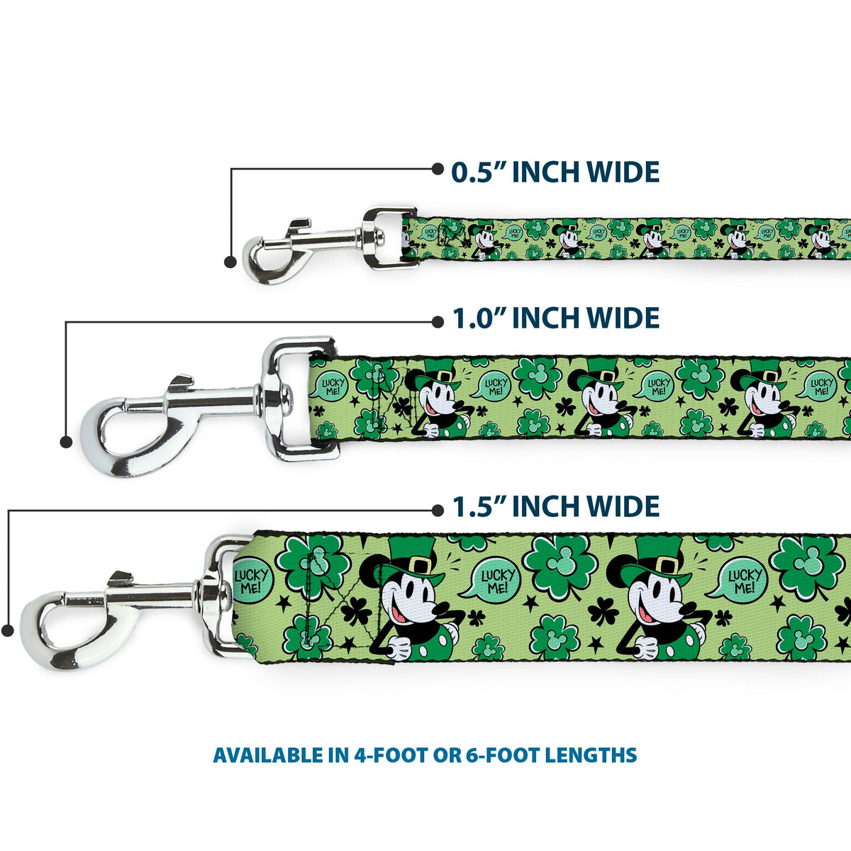 Dog Leash - Mickey Mouse St. Patricks Day LUCKY ME Leprechaun Pose and Shamrocks Greens 