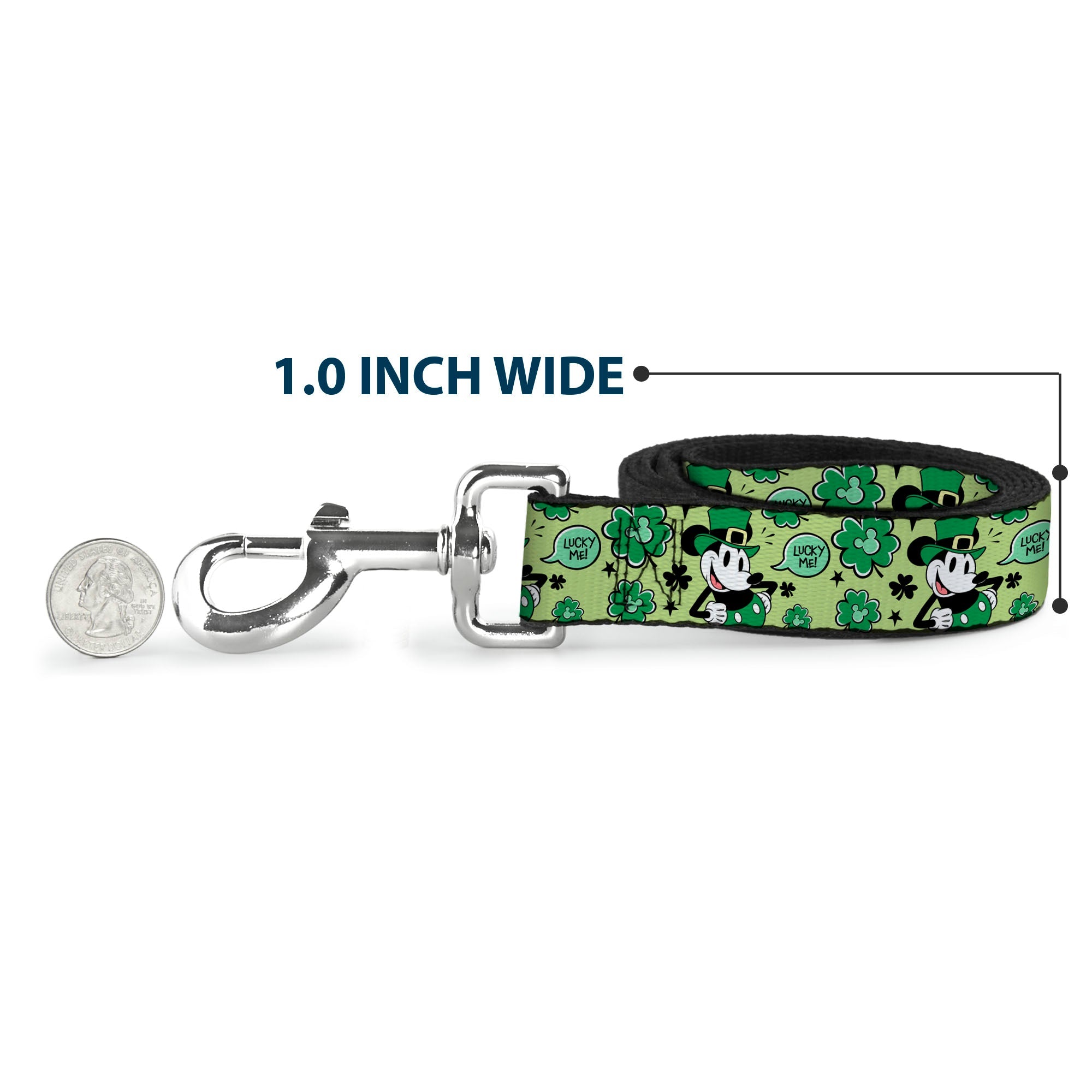 Dog Leash - Mickey Mouse St. Patricks Day LUCKY ME Leprechaun Pose and Shamrocks Greens