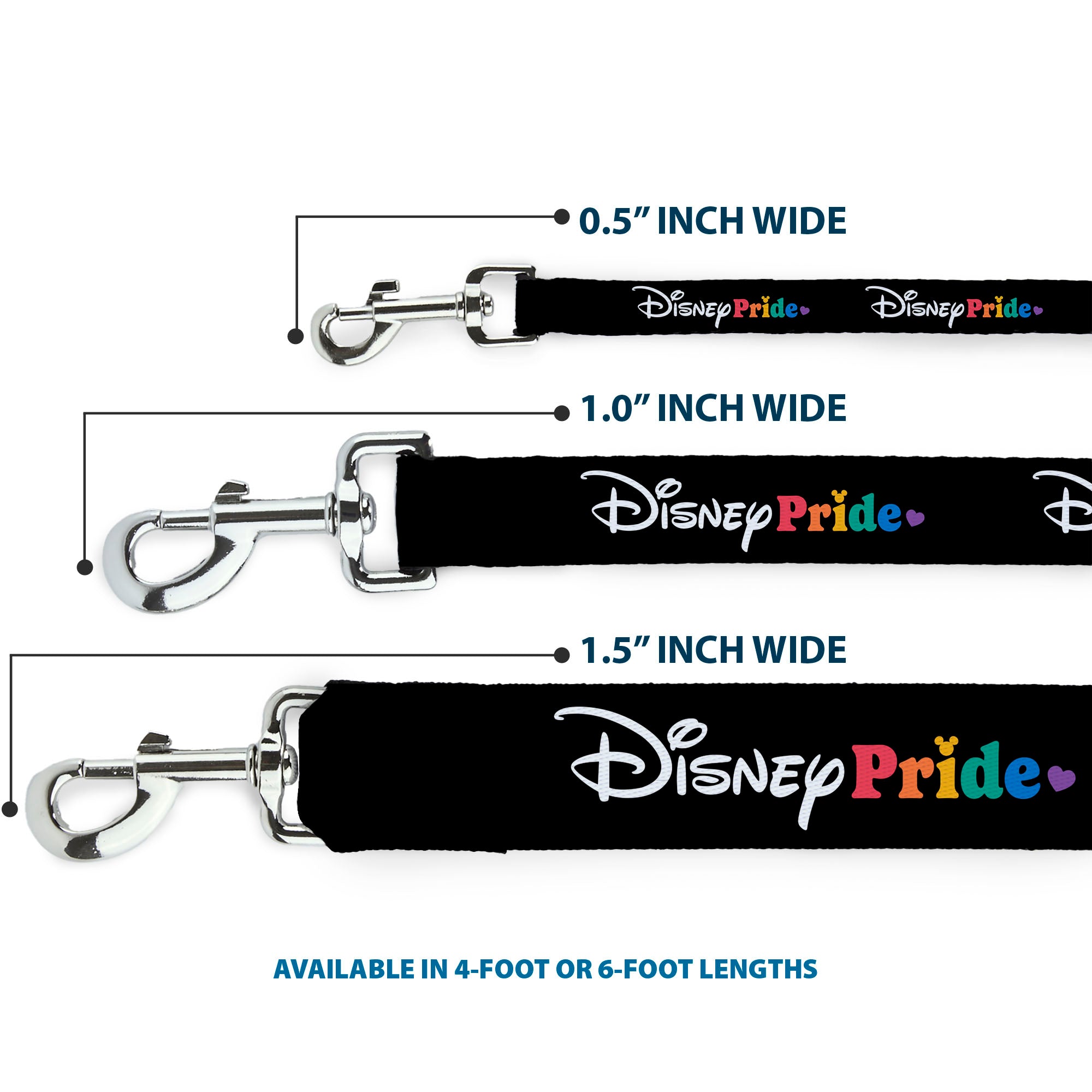 Dog Leash - DISNEY PRIDE Signature Logo Black/White/Rainbow 