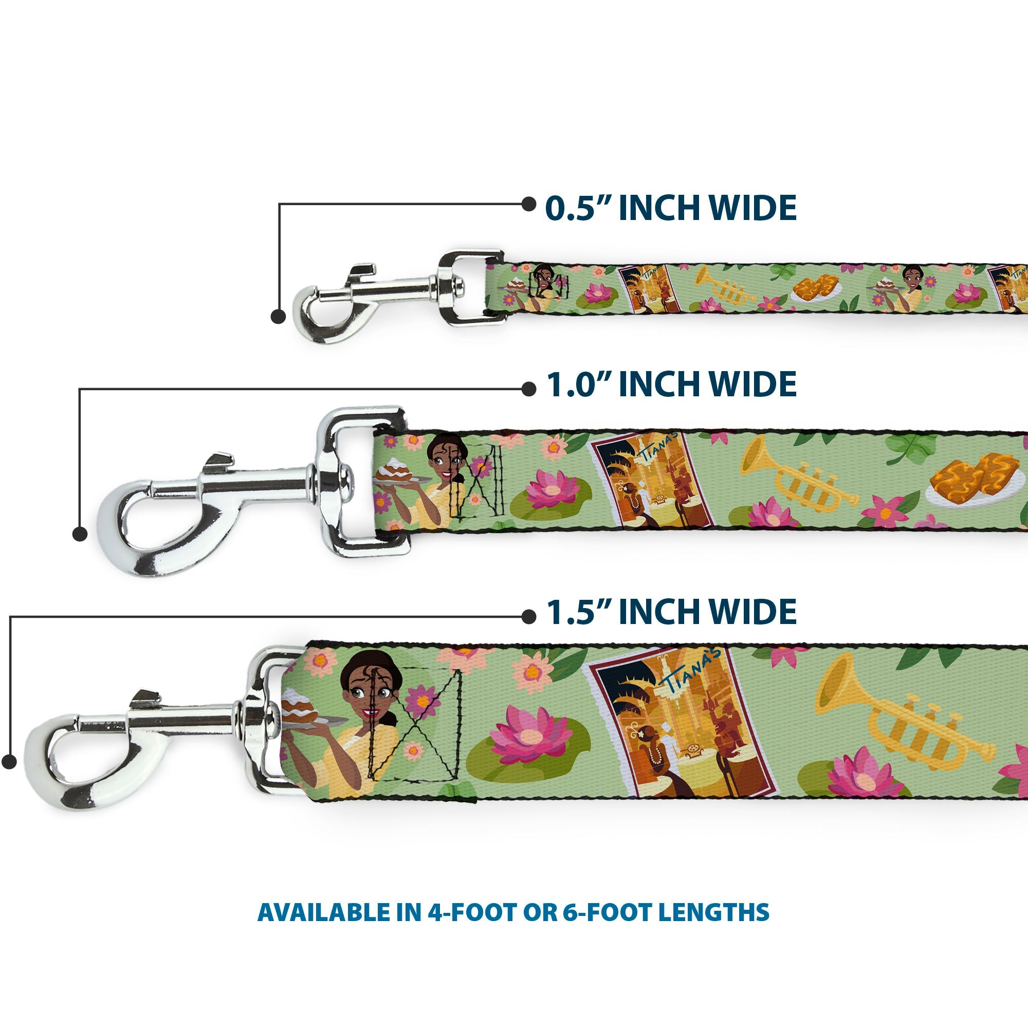Dog Leash - The Princess and the Frog Tianas Place Collage Greens/Pinks - HT Animal Supply