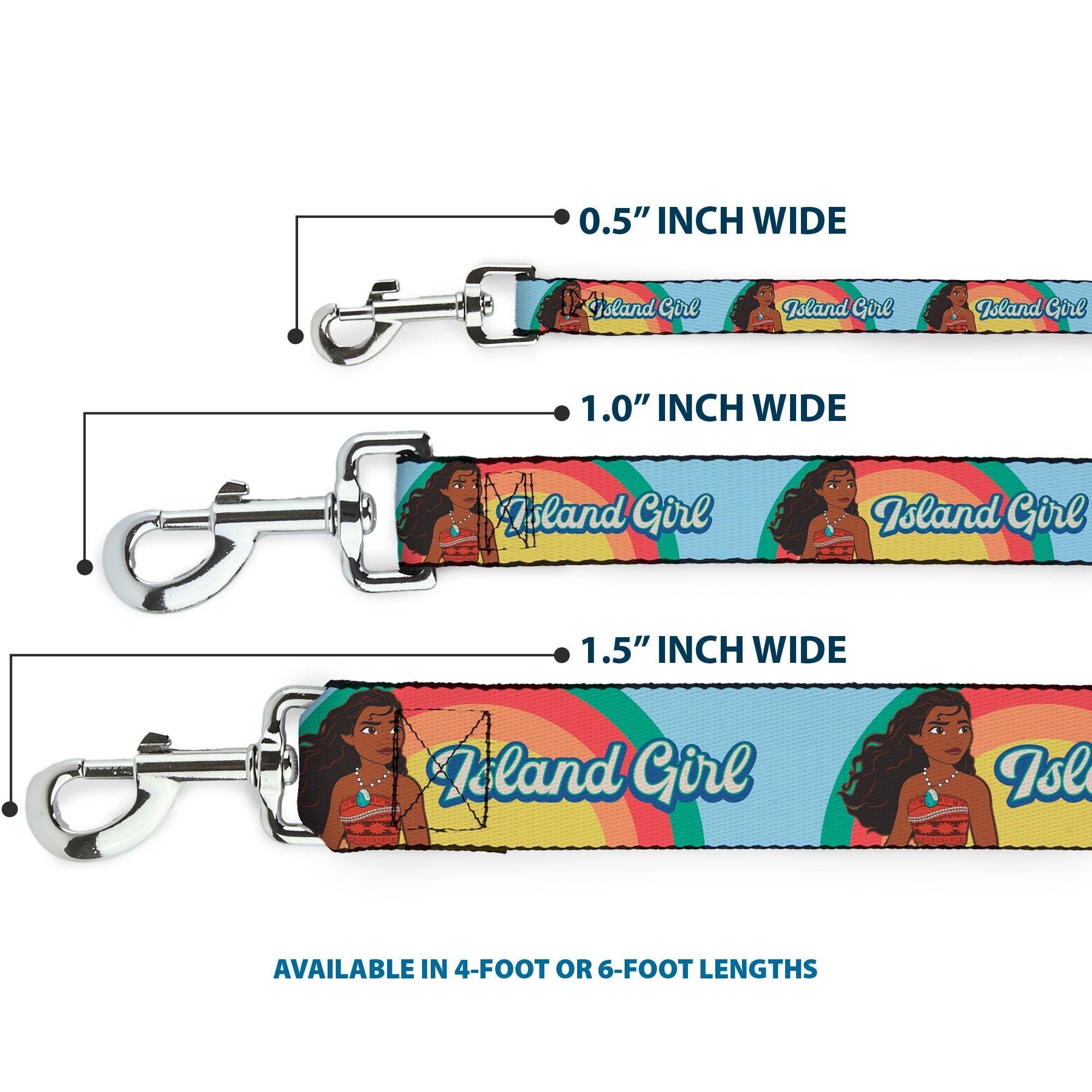 Dog Leash - Moana ISLAND GIRL Rainbow Pose Blue/Multi Color 