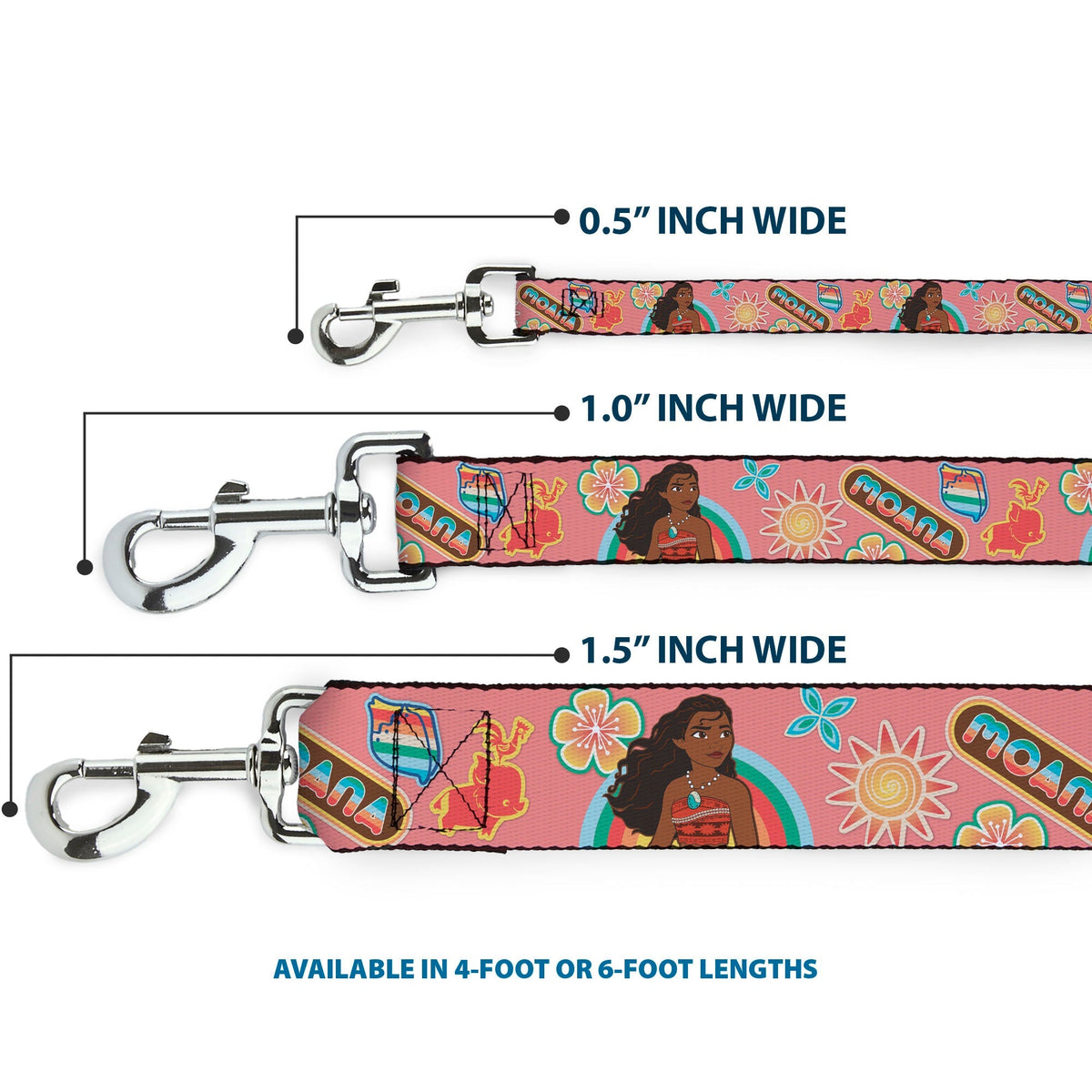 Dog Leash - Moana Pose and Icons Collage Pink 