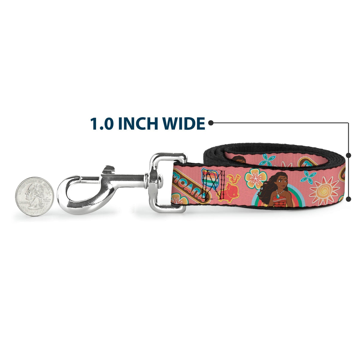 Dog Leash - Moana Pose and Icons Collage Pink 