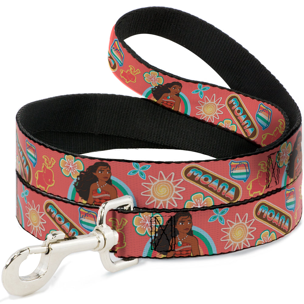 Dog Leash - Moana Pose and Icons Collage Pink 