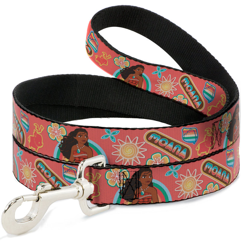 Dog Leash - Moana Pose and Icons Collage Pink 