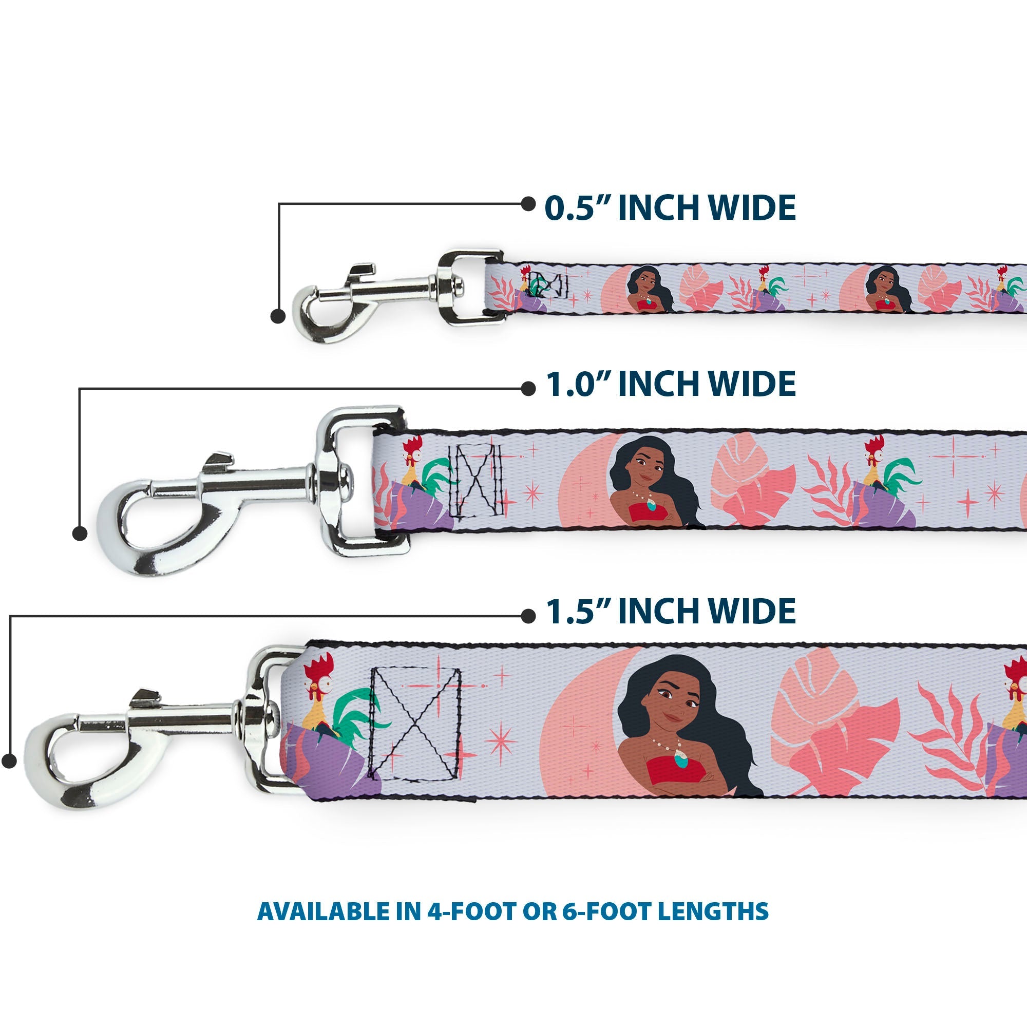 Dog Leash - Moana and Hei Hei Poses with Flowers Beige/Orange - HT Animal Supply