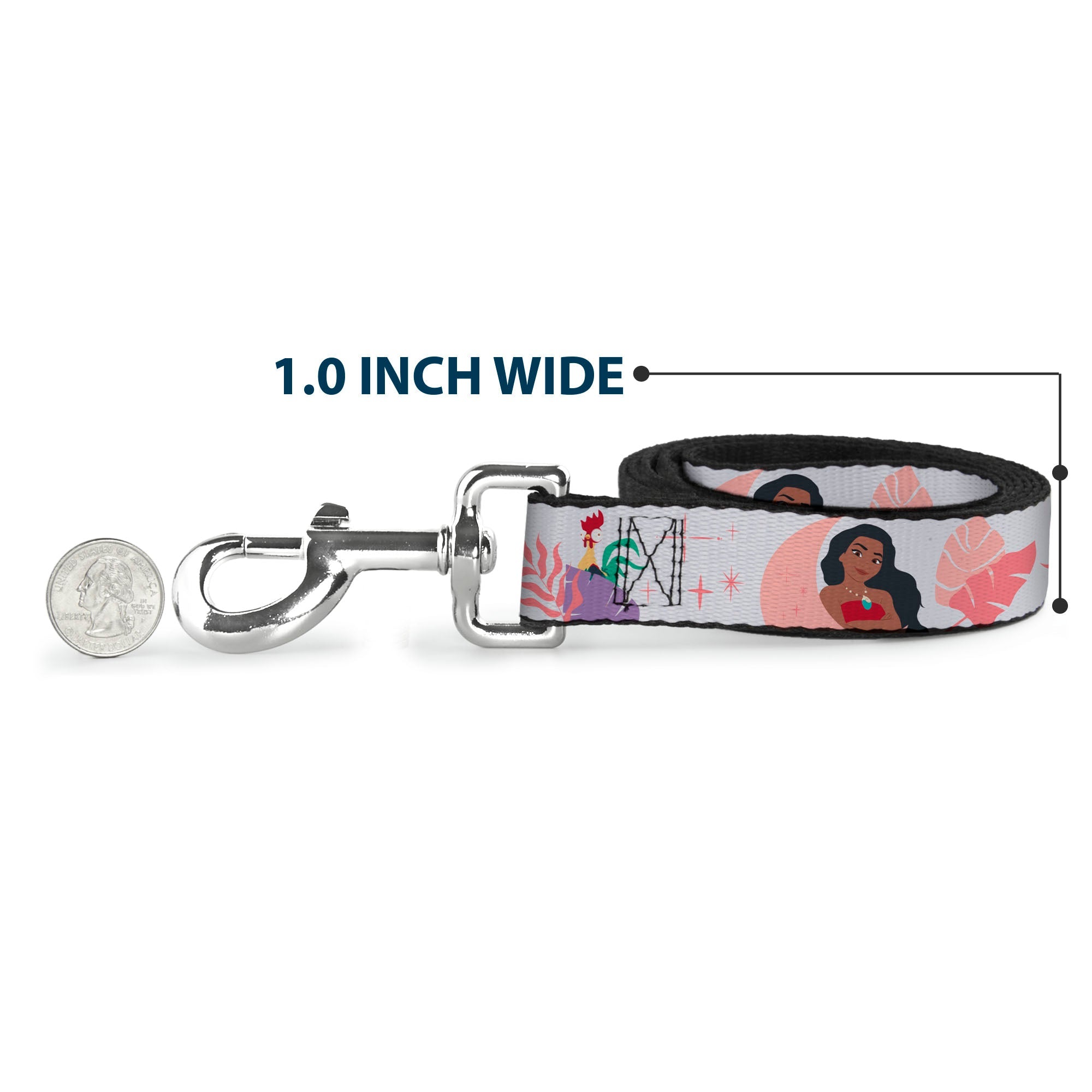 Dog Leash - Moana and Hei Hei Poses with Flowers Beige/Orange - HT Animal Supply