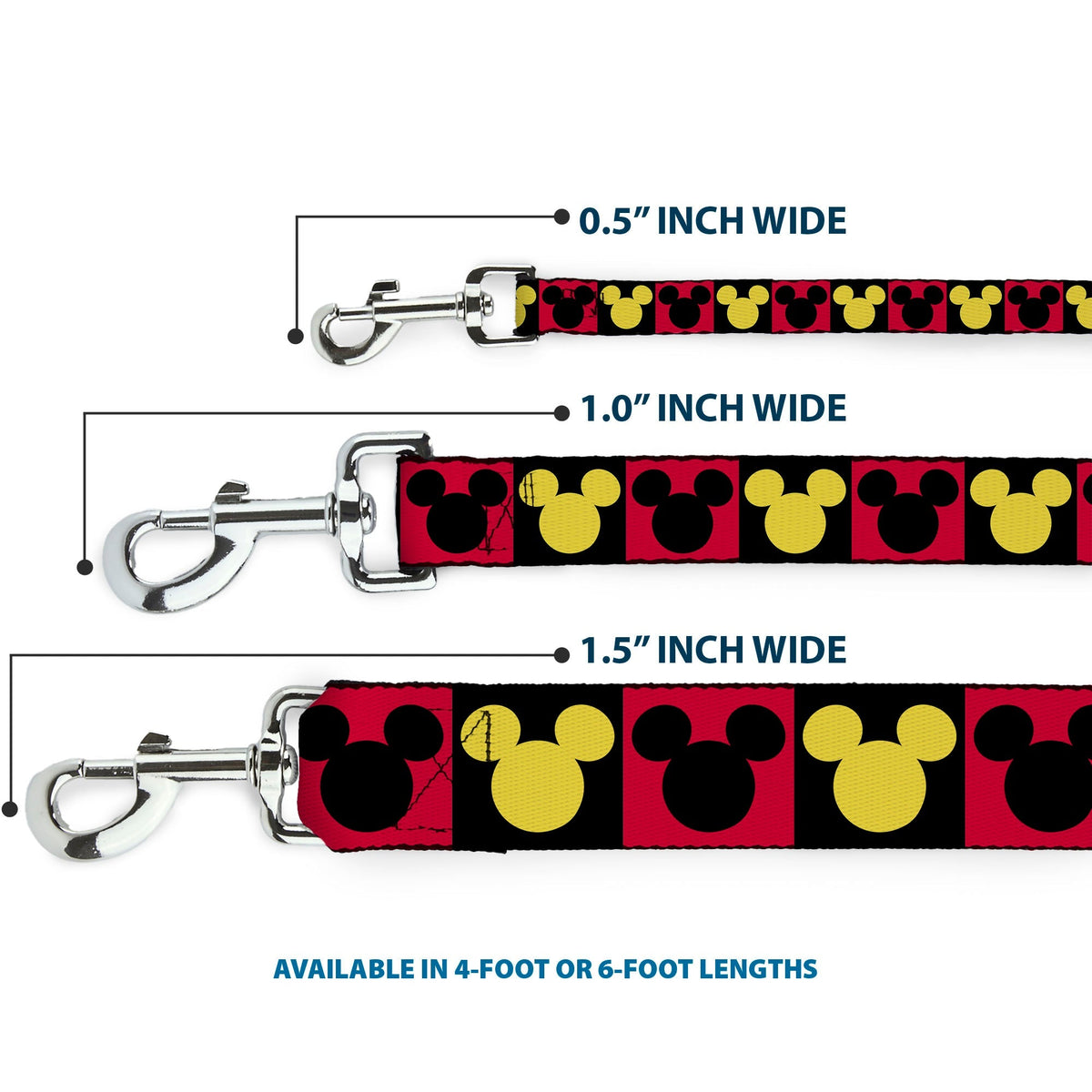 Dog Leash - Mickey Mouse Ears Icon Blocks Red/Black/Yellow 