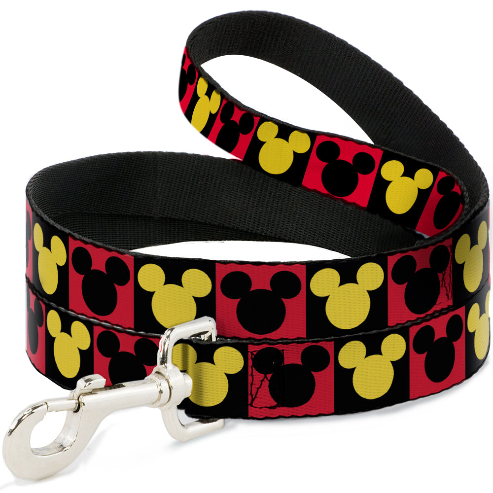 Dog Leash - Mickey Mouse Ears Icon Blocks Red/Black/Yellow 