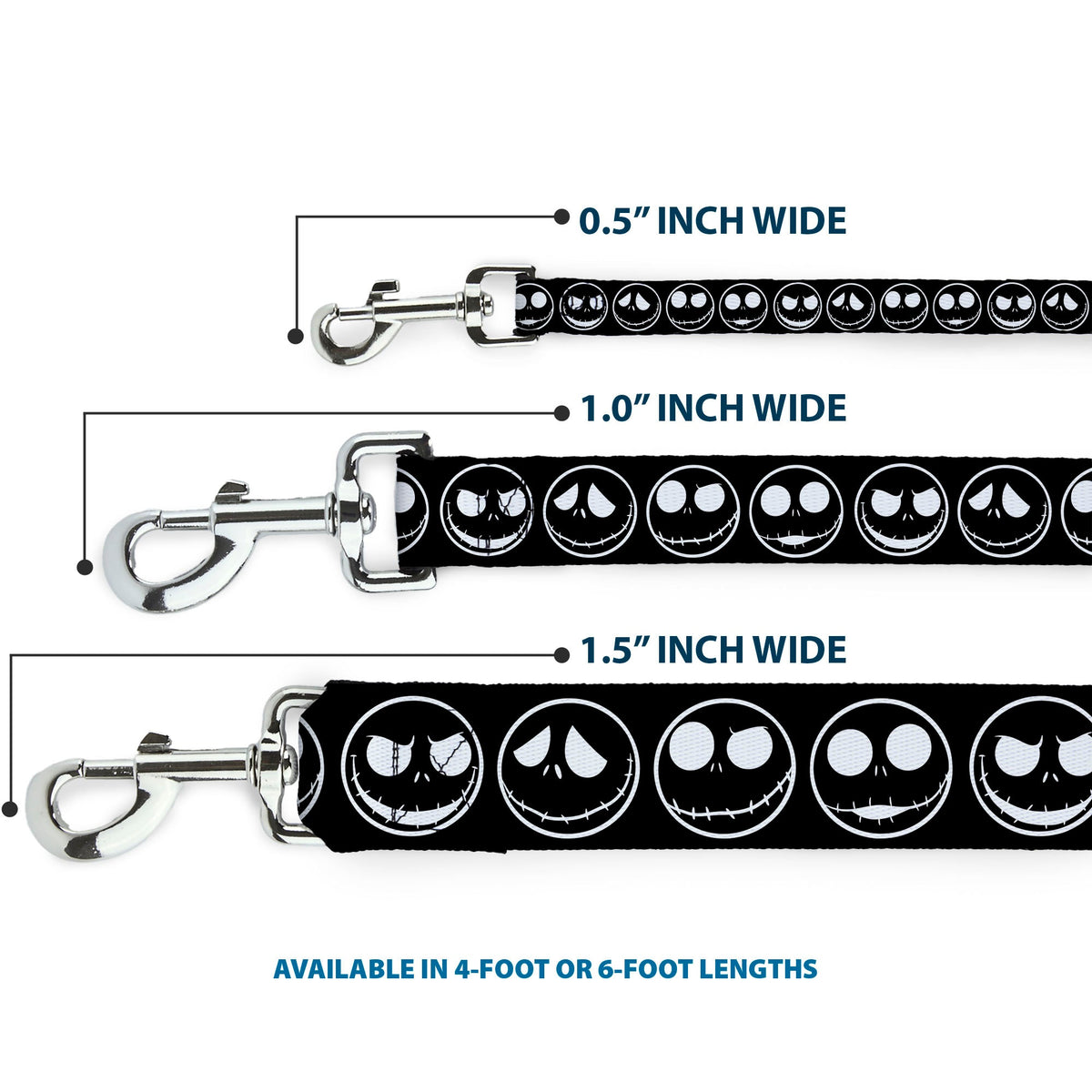 Dog Leash - The Nightmare Before Christmas Jack 5-Expressions Black/White 