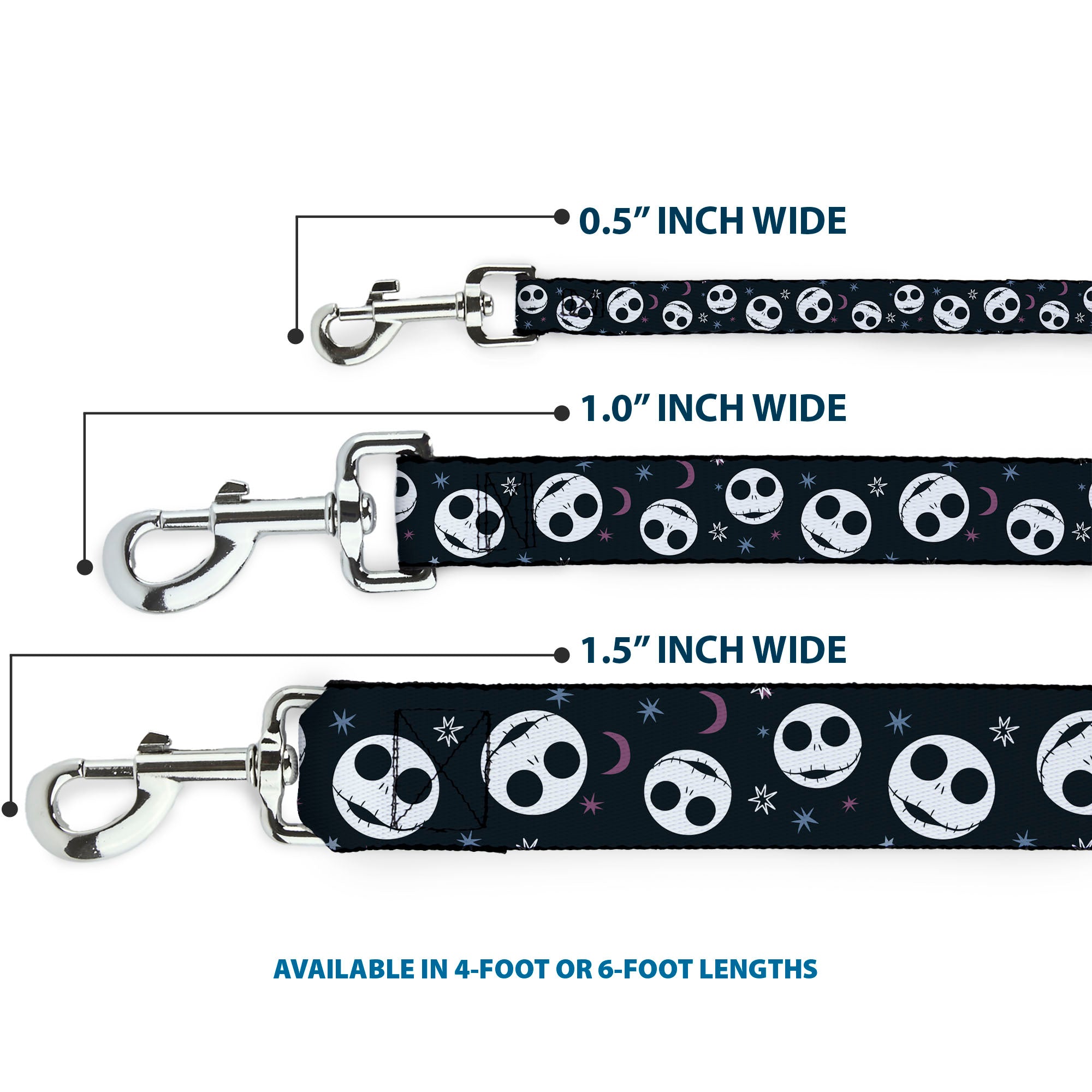 Dog Leash - The Nightmare Before Christmas Smiling Jack Moon and Stars Black - HT Animal Supply