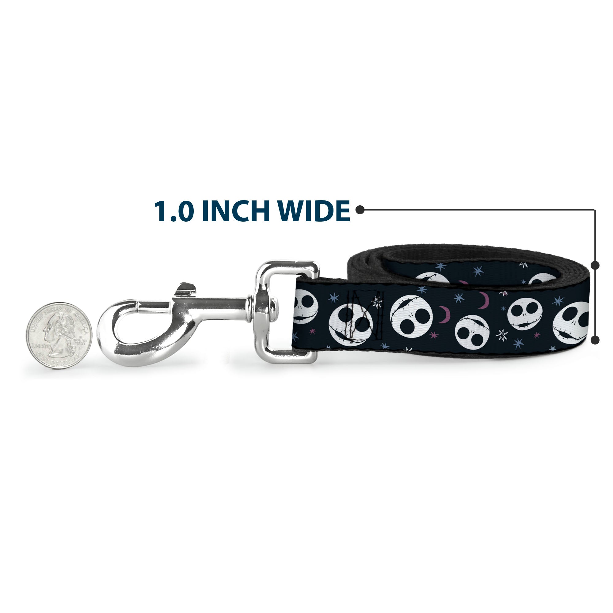 Dog Leash - The Nightmare Before Christmas Smiling Jack Moon and Stars Black - HT Animal Supply