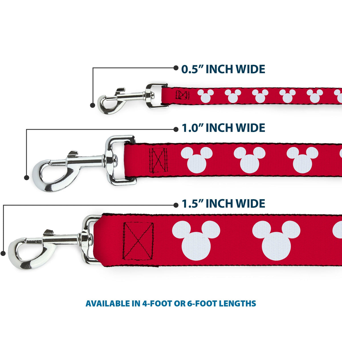 Dog Leash - Mickey Mouse Ears Icon Red/White 
