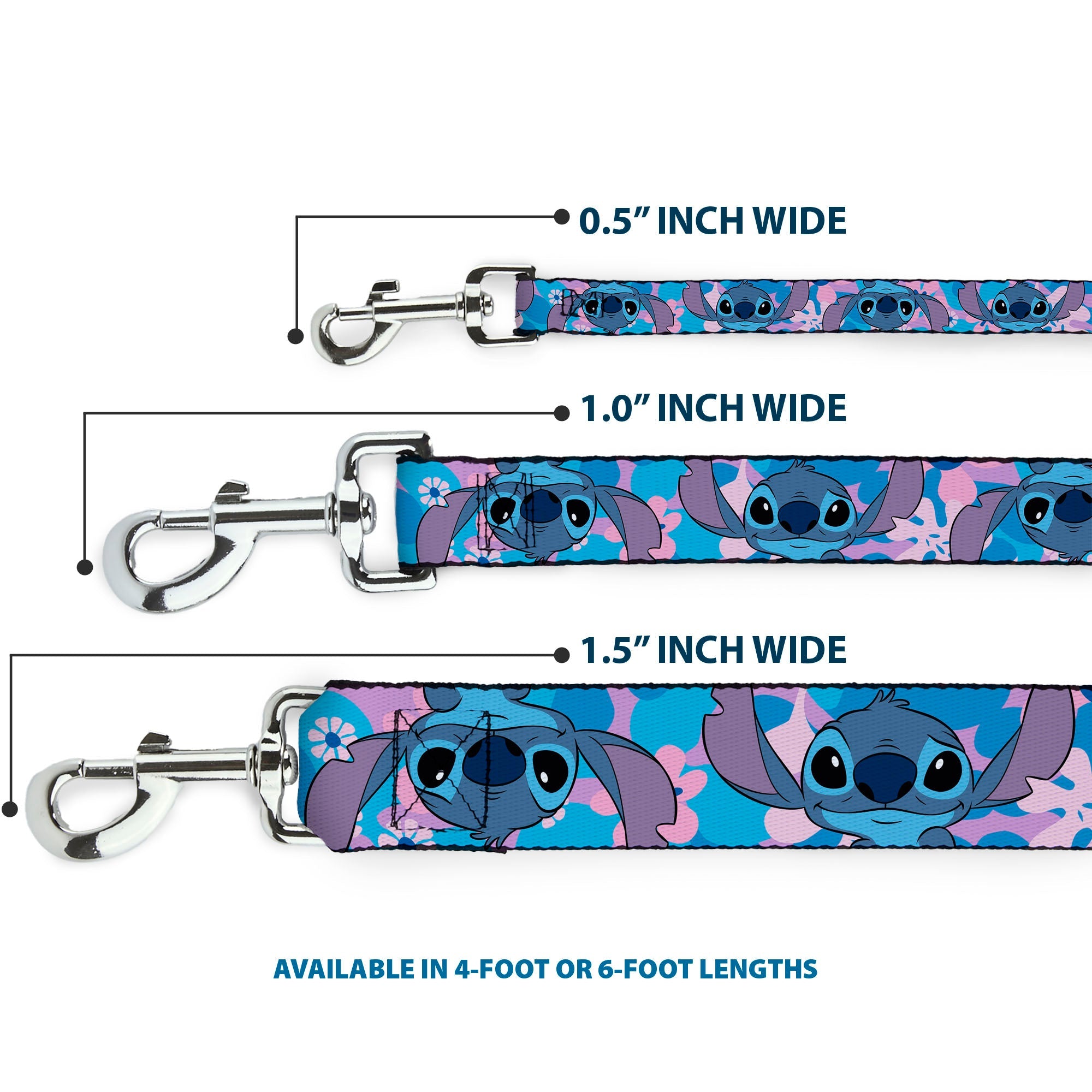 Dog Leash - Lilo & Stitch Stitch Flip Expressions Close-Up Blues/Pinks - HT Animal Supply