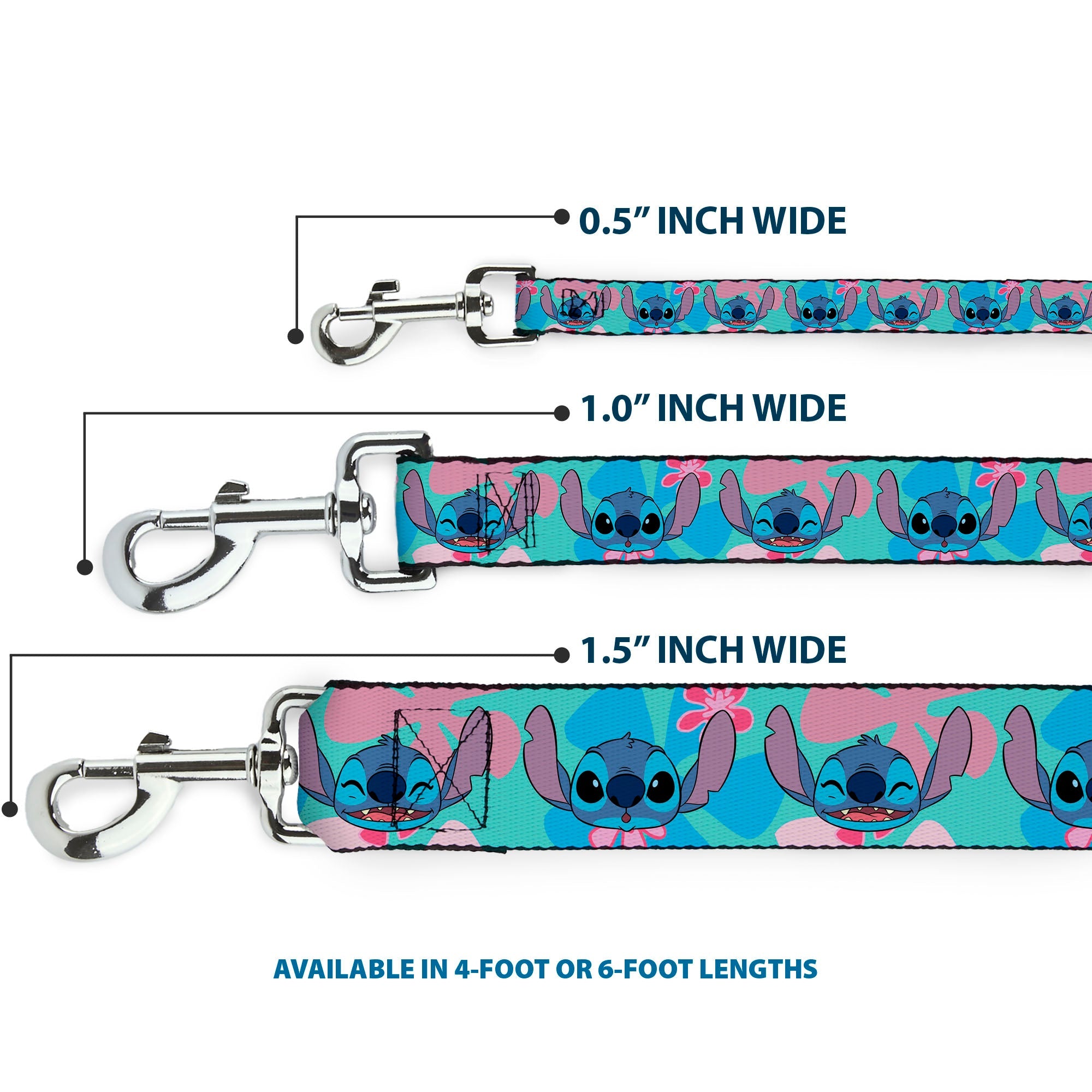 Dog Leash - Lilo & Stitch Stitch Expressions and Tropical Flowers Blues/Pinks