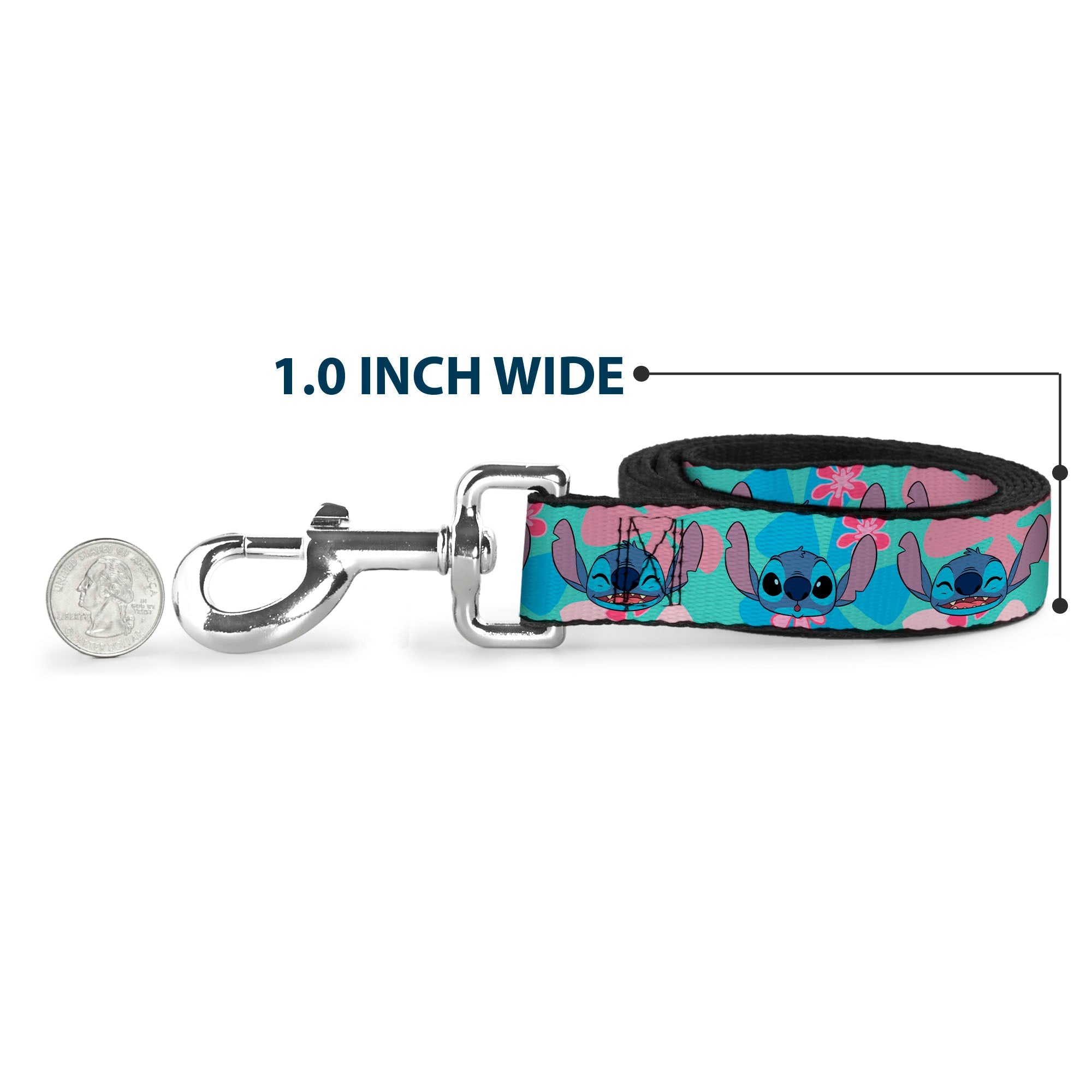 Dog Leash - Lilo & Stitch Stitch Expressions and Tropical Flowers Blues/Pinks