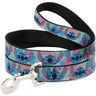 Dog Leash - Lilo & Stitch Stitch Expressions and Tropical Flowers Blues/Pinks
