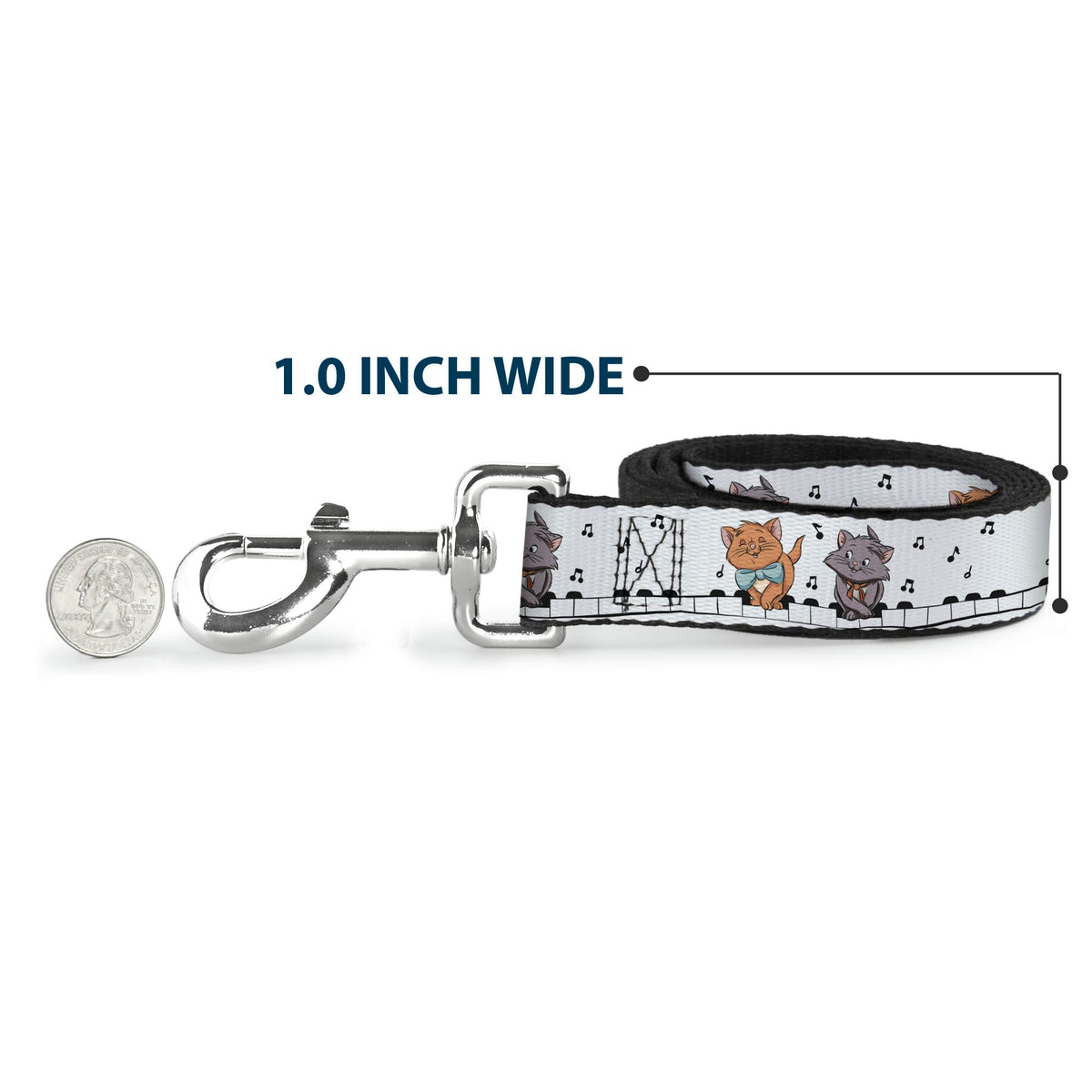 Dog Leash - Aristocats Toulouse and Berlioz Piano Pose and Musical Notes White/Black 