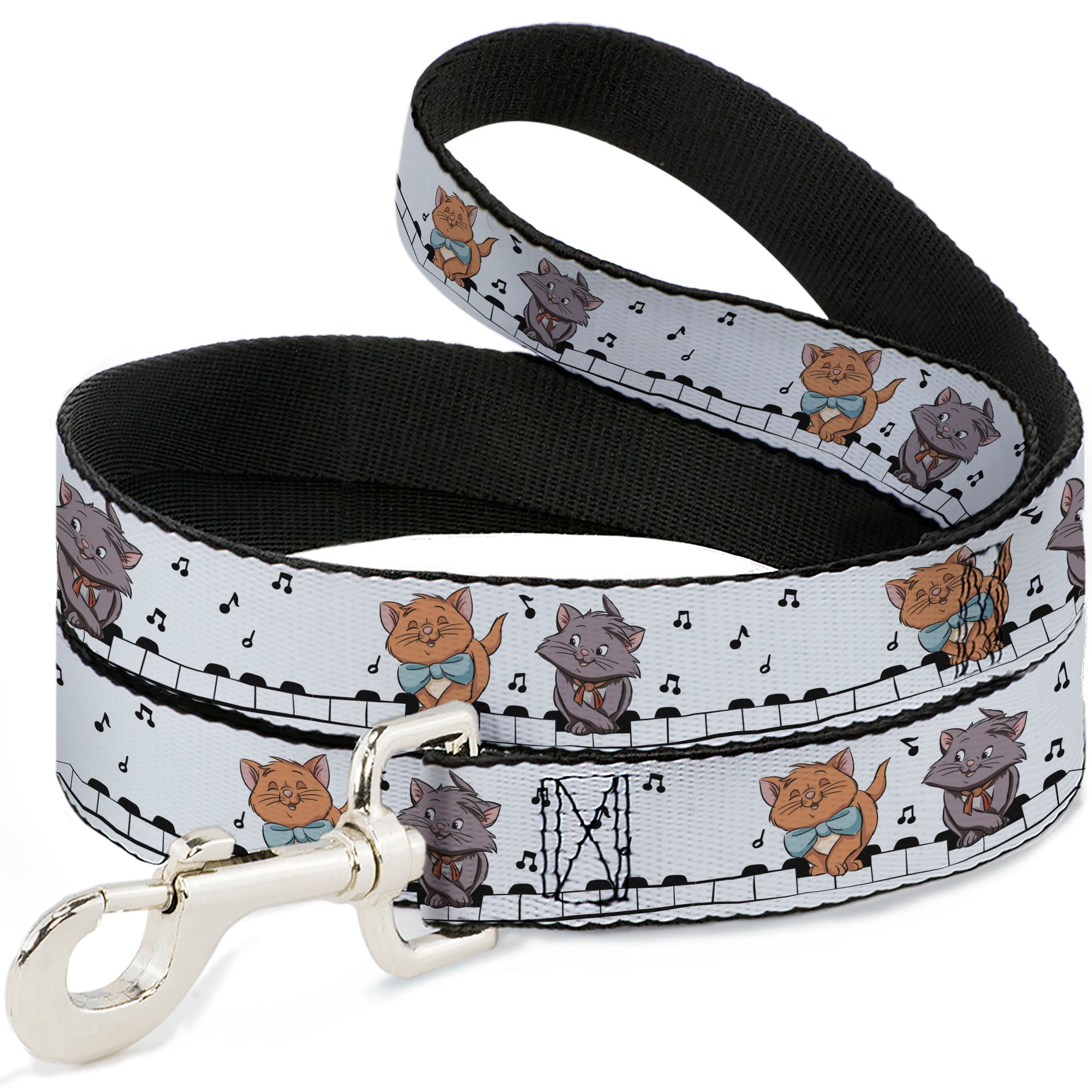 Dog Leash - Aristocats Toulouse and Berlioz Piano Pose and Musical Notes White/Black