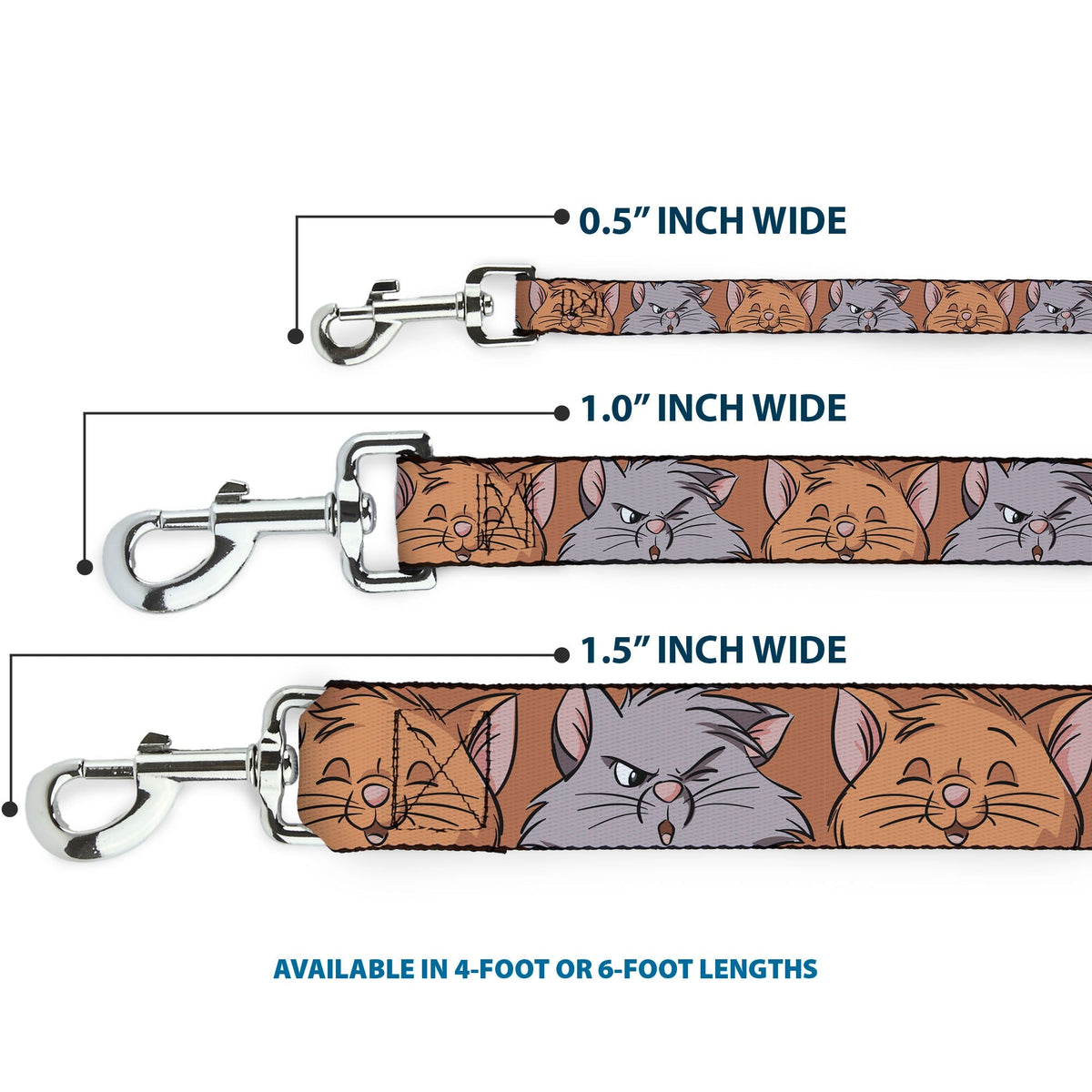 Dog Leash - Aristocats Toulouse and Berlioz Close-Up Faces Orange 