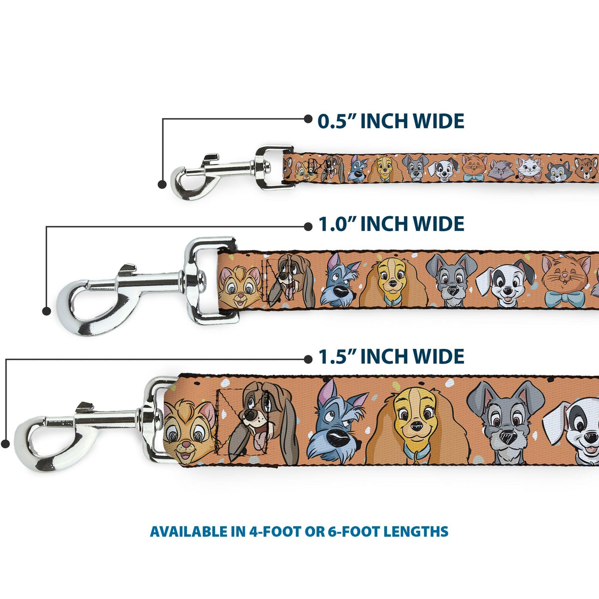 Dog Leash - Disney Cats and Dogs Faces Orange 