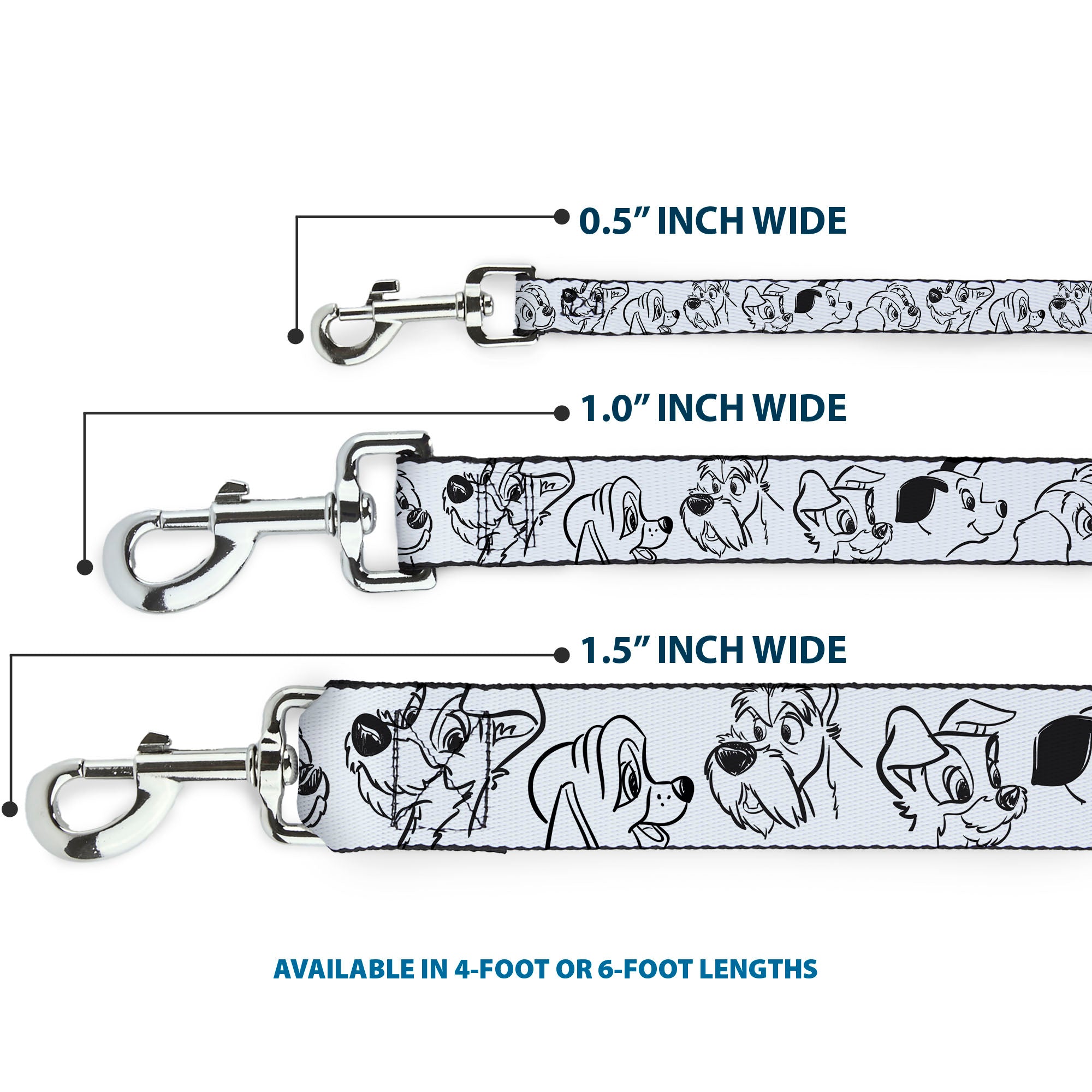 Dog Leash - Disney Dogs Face Outlines White/Black 